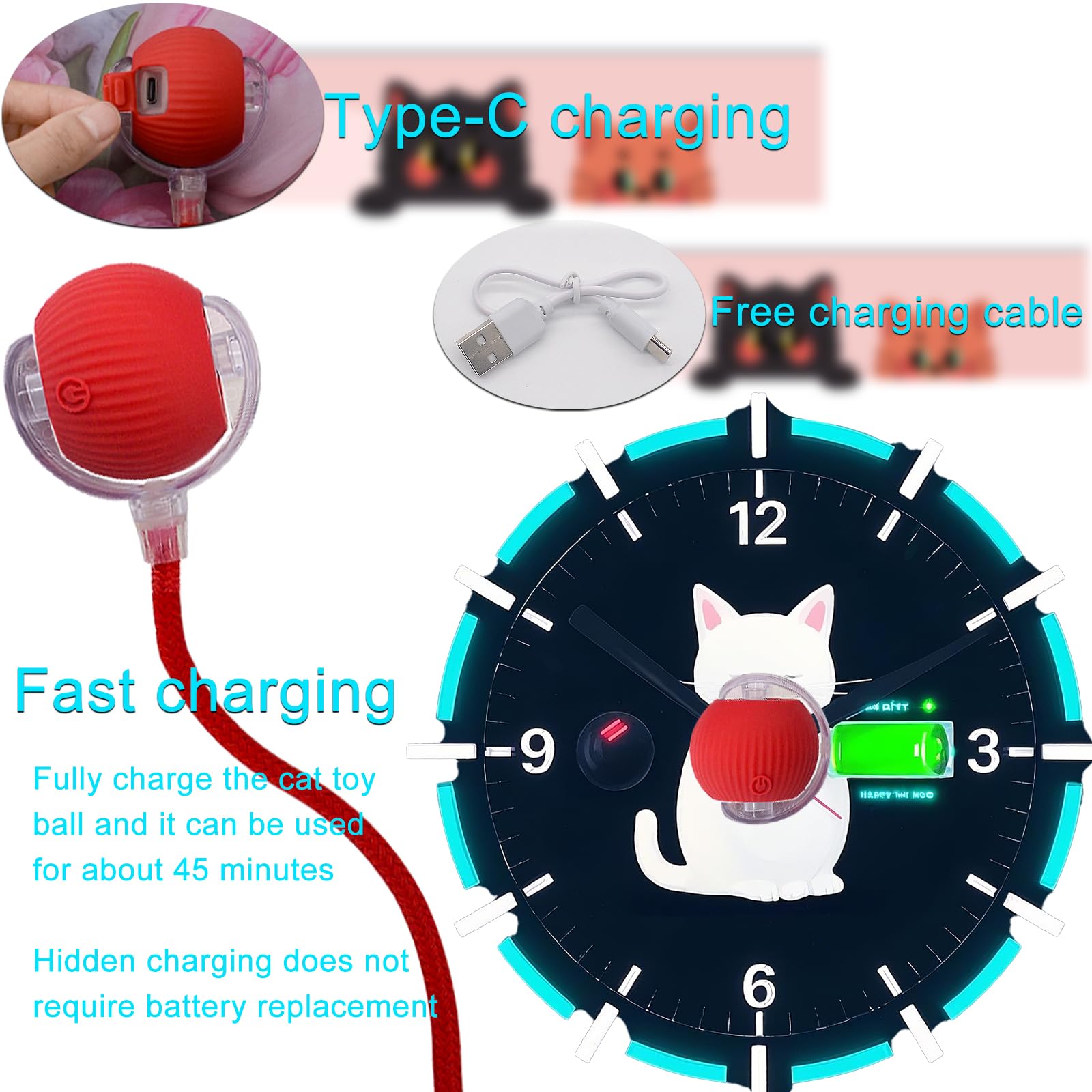 Interactive LED Cat & Dog Toy Ball - Automatic Rolling Motion-Activated Pet Game with String Tail for Indoor Play, Exercise & Fun - Perfect Gift for Kittens & Puppies (Red) - Great for Playtime, Training & Keeping Pets Active