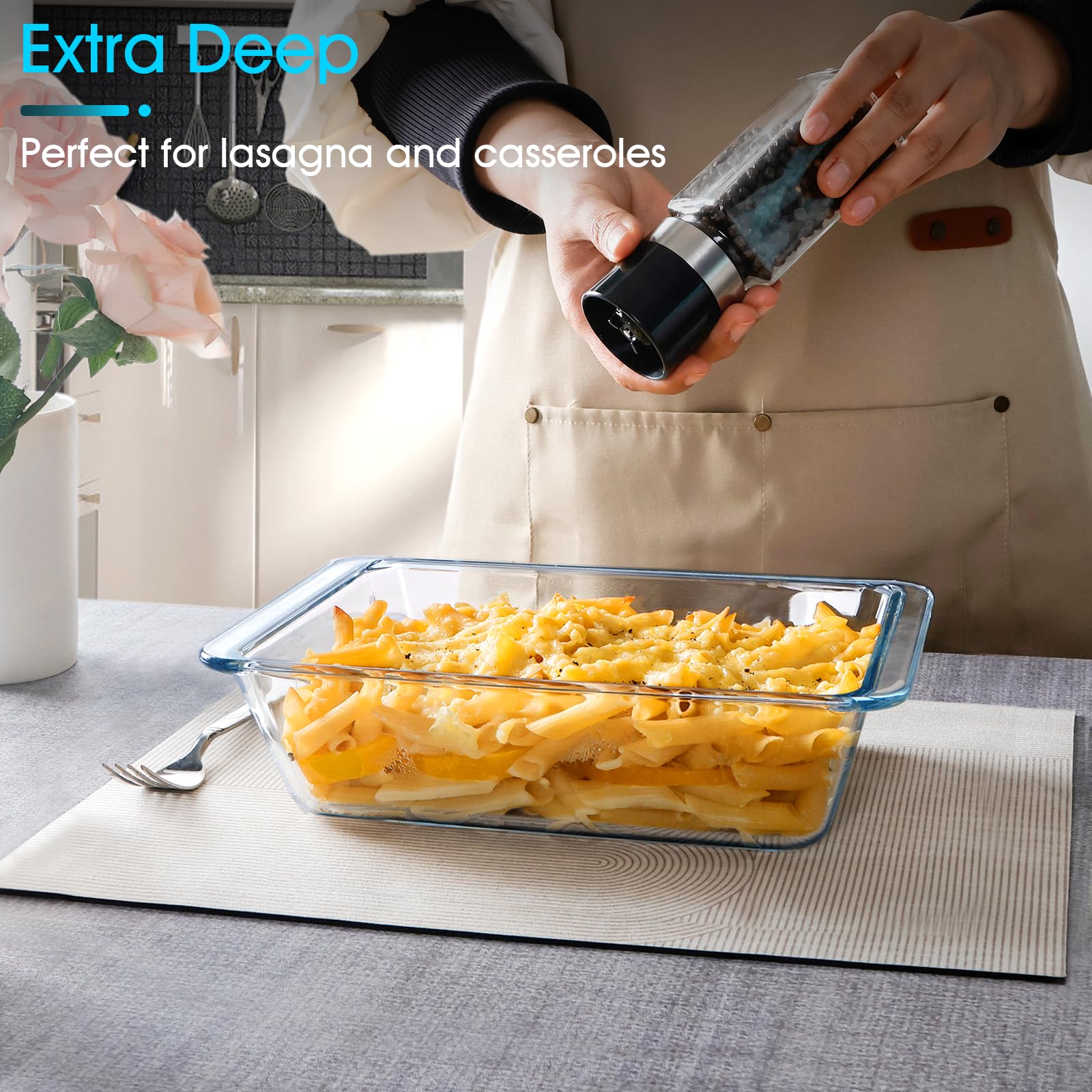 Nutriups 2.4QT (9.5×7 Inches) Rectangular Glass Baking Dish - Oven & Microwave Safe Casserole Pan for Lasagna, Brownies, Cakes & More - Perfect for Baking, Roasting & Meal Prep