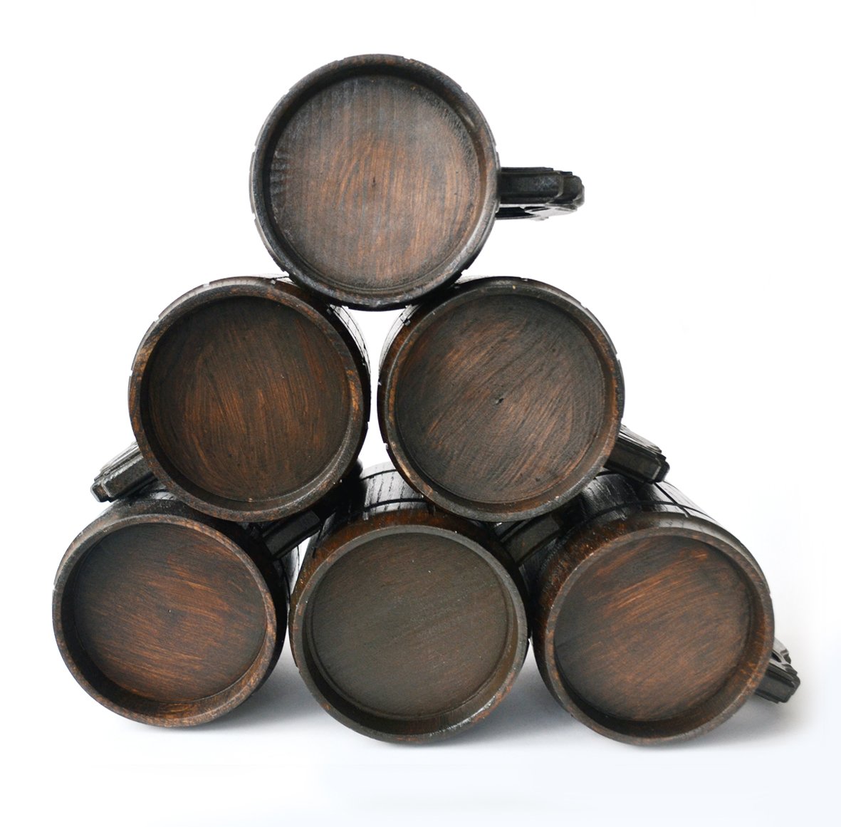 Set of 6 Premium 20oz Beer Mugs - Stainless Steel Tankard & Wooden Beer Stein - Handmade Gifts for Men (Father's Day, Christmas, Birthday) - Retro Brown Design - Perfect for Home Bars, Parties, and Outdoor Gatherings