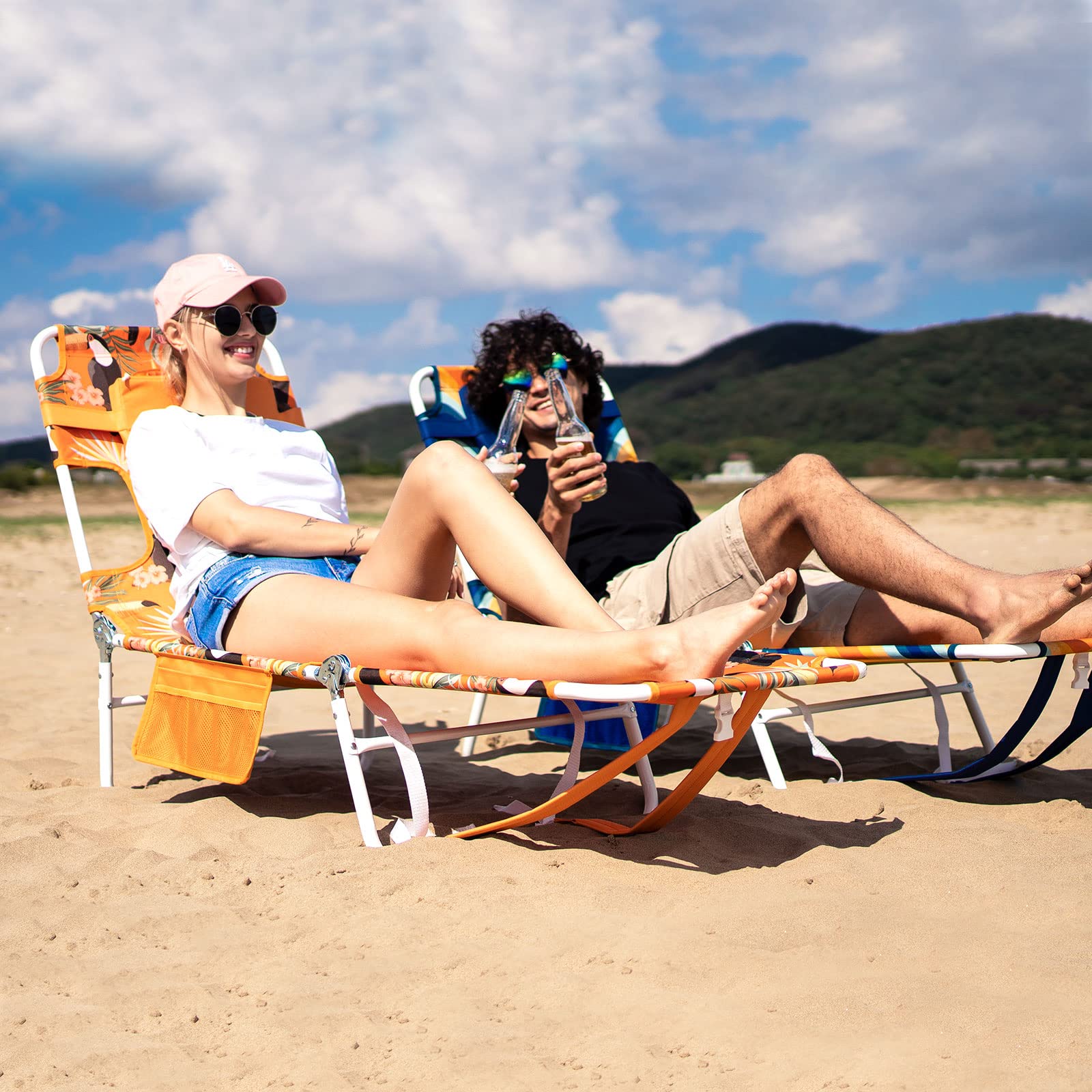 **SUNNYFEEL Reclining Beach Chair for Adults with Face Hole - Portable Folding Lounge Chair for Backpacking, Sunbathing, Poolside Relaxation, Camping & Reading - Perfect for Outdoor, Travel & Vacation Use**