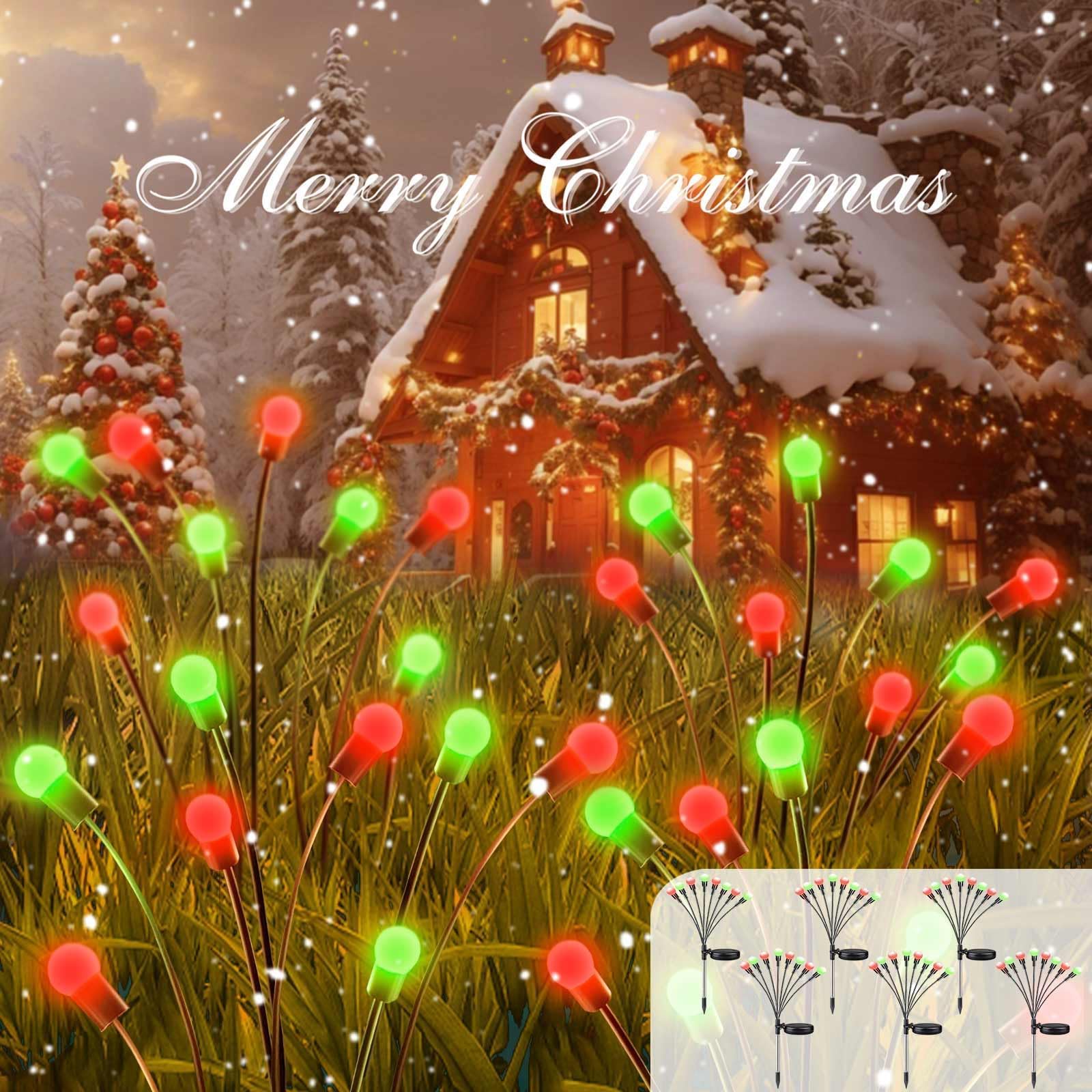 BOSSERN Solar Christmas Lights - 6 Pack Red and Green Solar Firefly Fairy Lights, Waterproof Outdoor Solar Garden Lights for Pathway, Yard, Garden, Christmas Decoration - Perfect for Holiday, Party, and Landscape Lighting