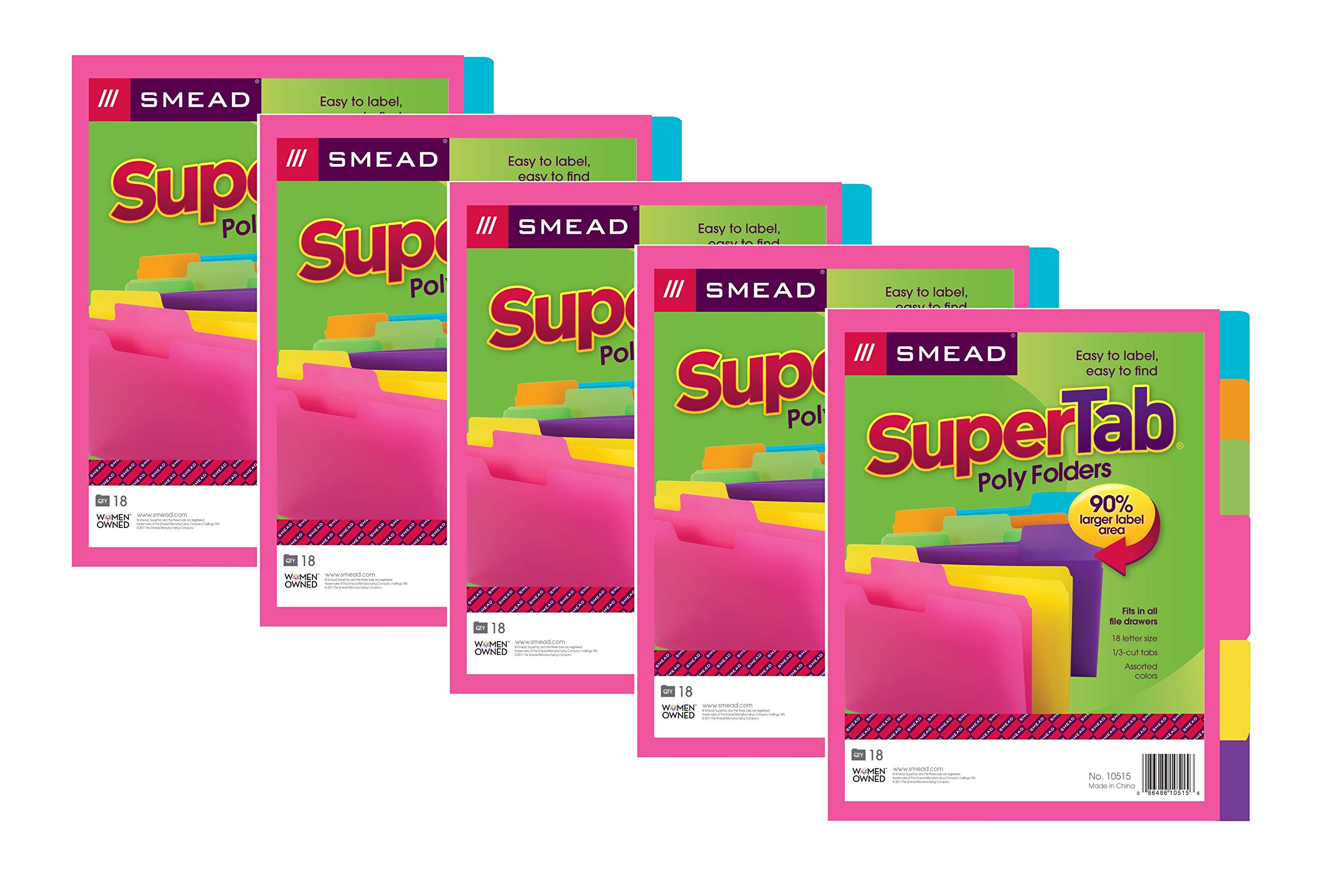 SMEAD SMD10515 - Top Tab Poly Colored File Folders for Office, School & Home Organization - Assorted Colors, Letter Size, Durable Plastic Filing Folders