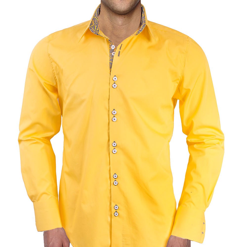 Premium Bright Yellow & Grey Contrast Designer Dress Shirts for Men - Made in USA - Perfect for Business Meetings & Formal Events