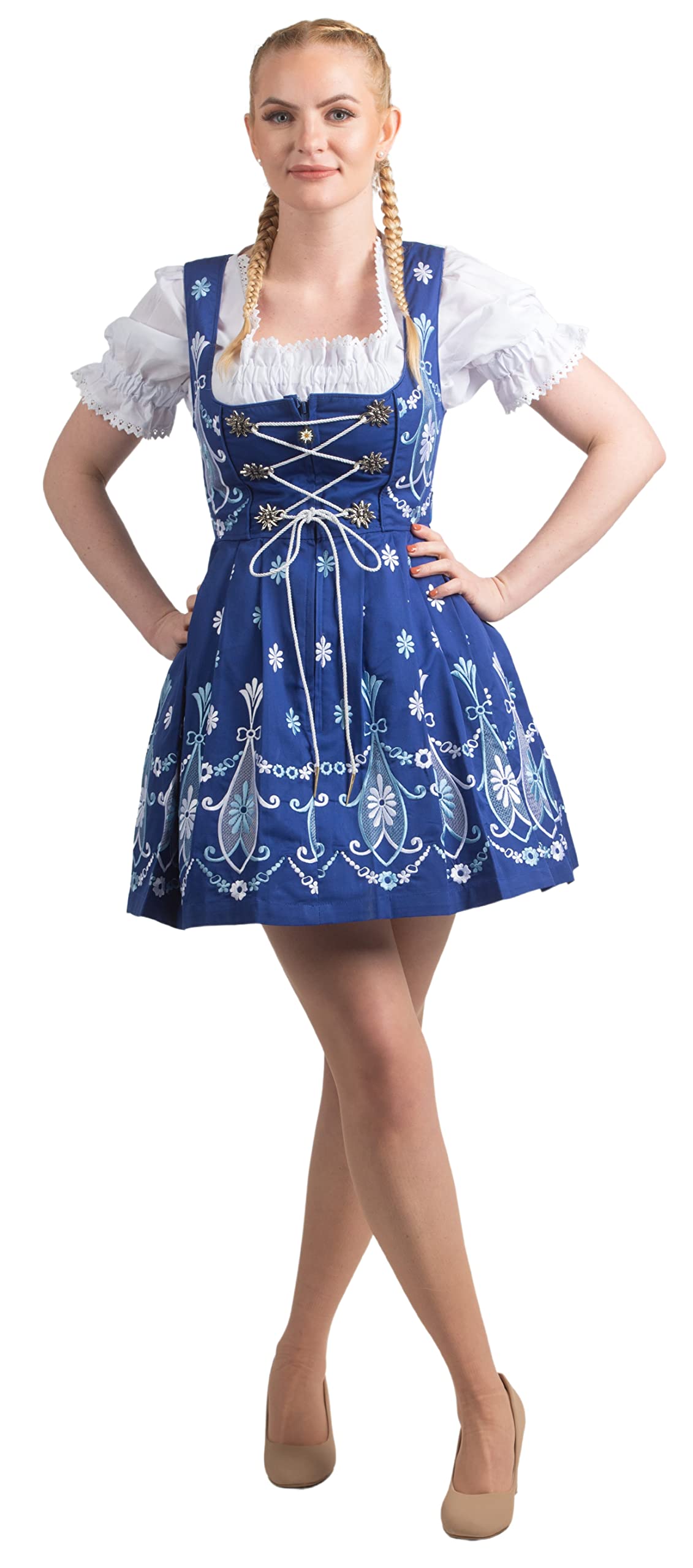 Authentic Blue 3-Piece Women's German Dirndl Dress for Oktoberfest, Halloween & Bavarian Costume Parties | Traditional Trachten Haus Outfit with Blouse & Apron | Perfect for Beer Festivals, Cultural Events & Themed Celebrations