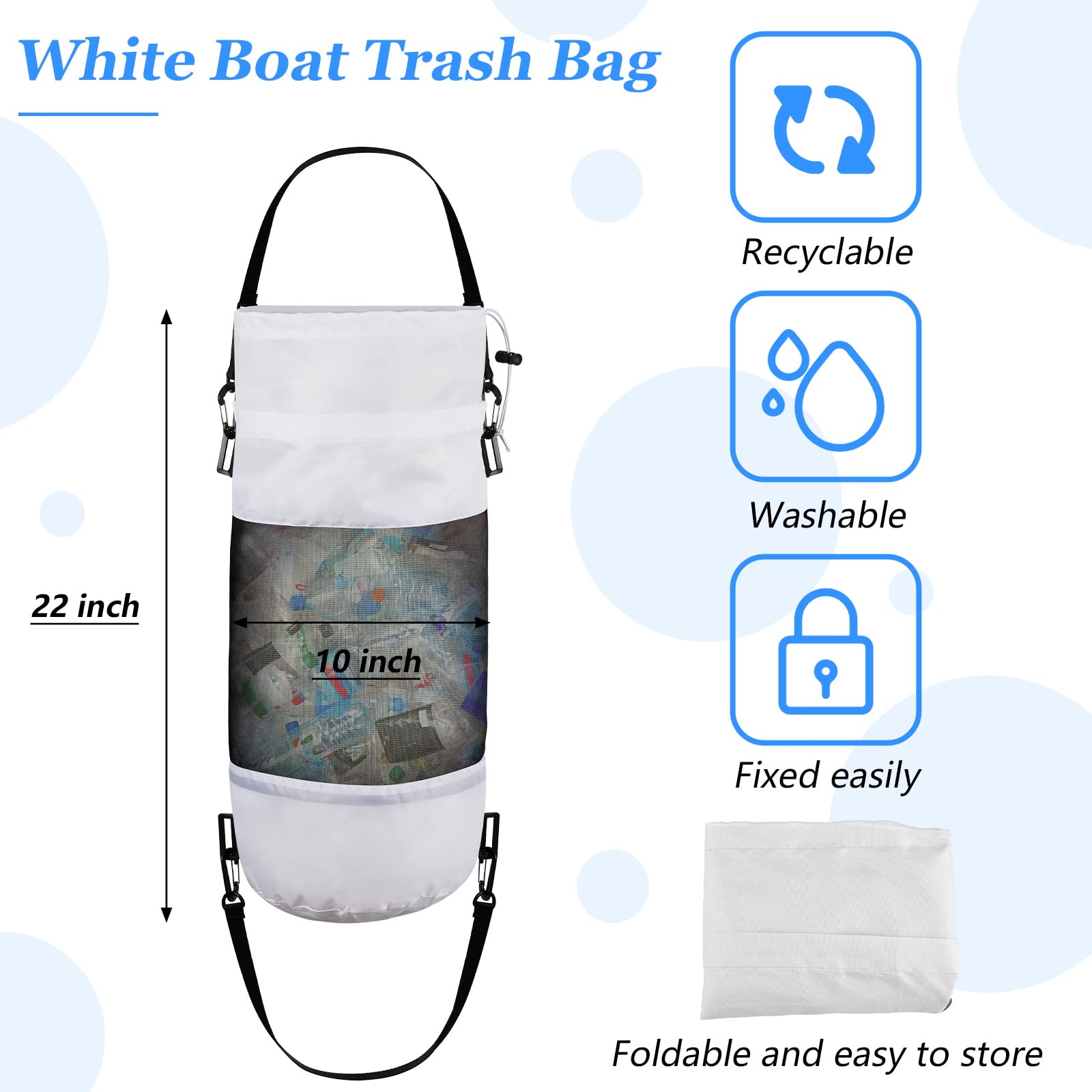 Portable Mesh Boat Trash Bags - Reusable Outdoor Garbage Container with Medium Hoop for Kayak, Fishing & Camping | Waterproof Storage Solution for Cabin, RV & Marine Use