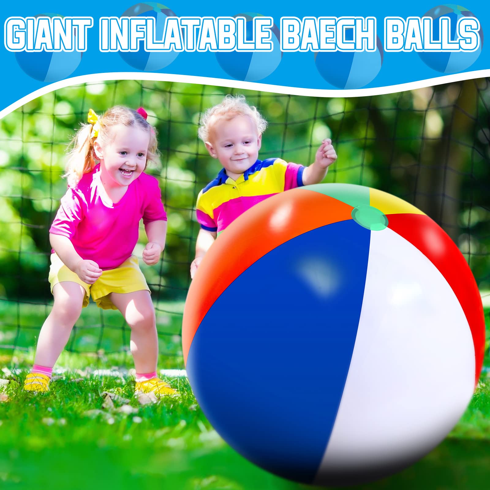 27 Inch Giant Inflatable Rainbow Beach Balls - 2 Pack Large Pool Toys for Summer Water Games, Swimming Parties & Outdoor Beach Activities
