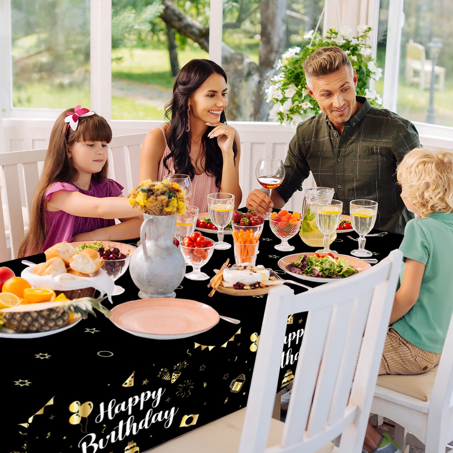 Happy Birthday Tablecloth - Black Washable & Reusable Party Table Cover for Adults - 1 Pack - Perfect for Birthday Parties, Anniversary Celebrations & Special Events