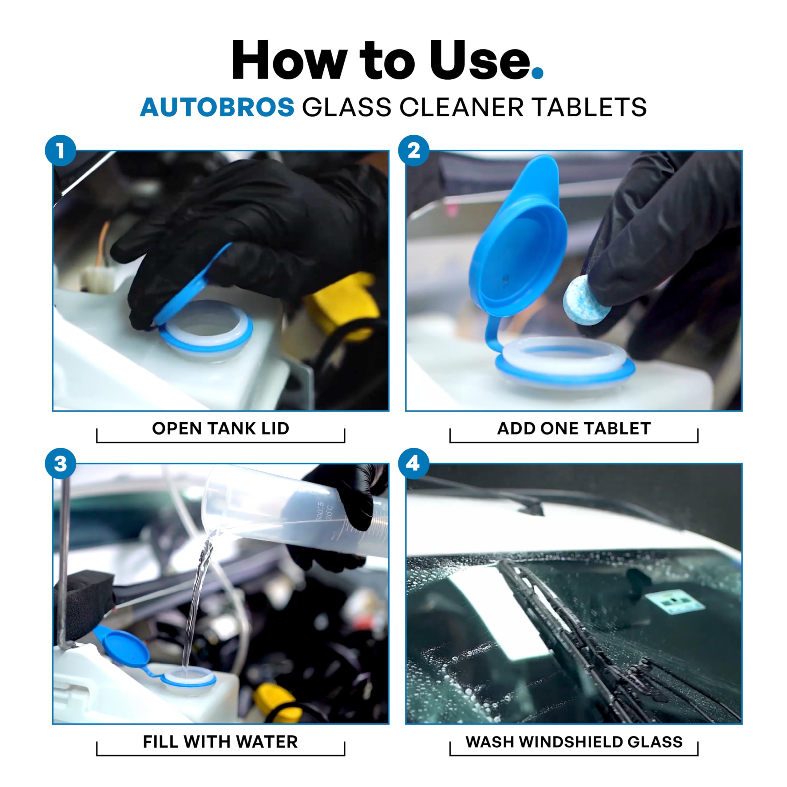 AutoBros Windshield Cleaner Tablets - 40 Pcs | Concentrated Car Wiper Cleaning Tablets for Streak-Free Shine | Removes Dirt, Oil & Bug Stains | Fast-Dissolving Glass Cleaner | Perfect for Road Trips & Daily Car Maintenance