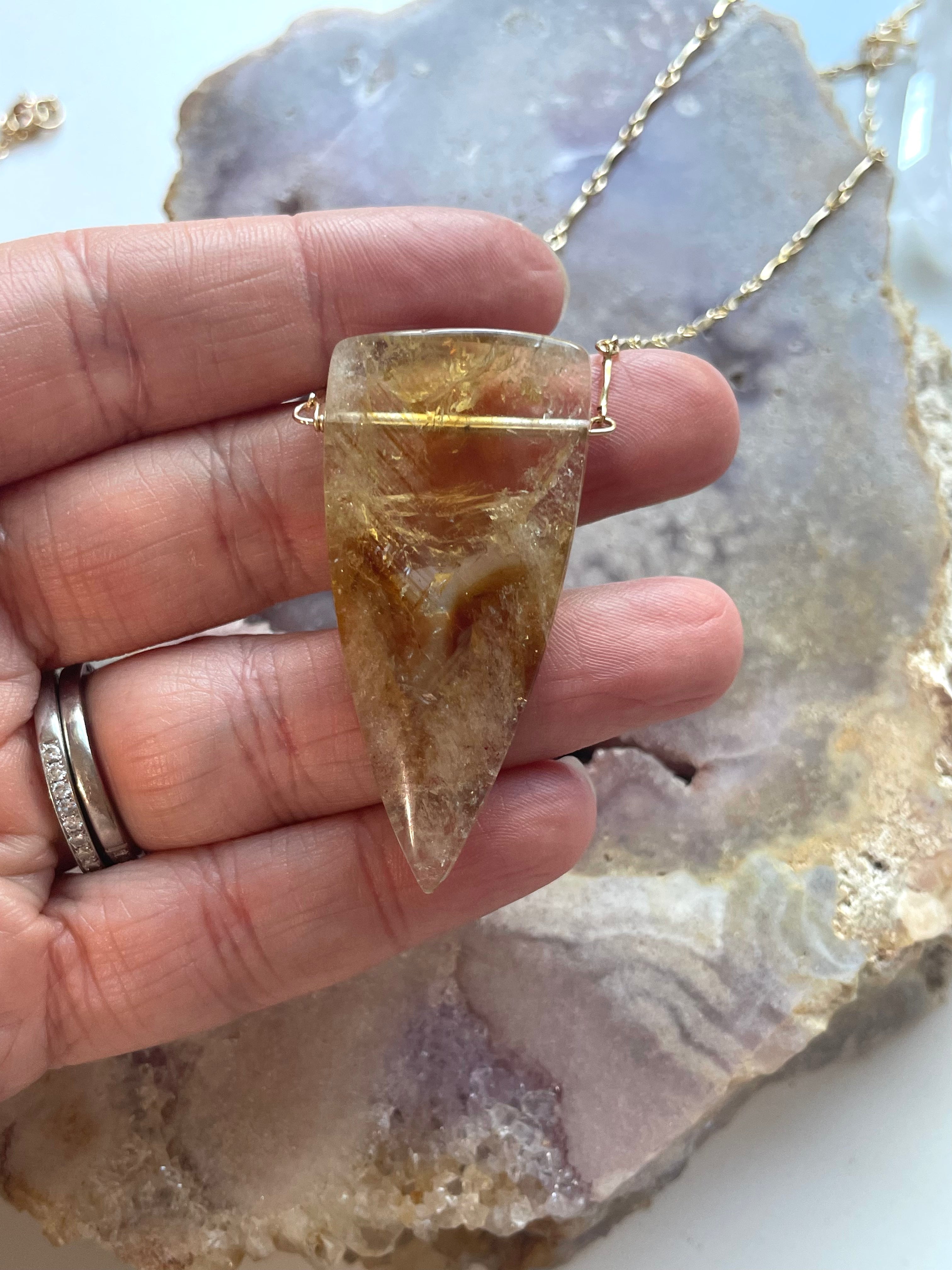 14K Gold Filled Chunky Genuine Yellow Citrine Pendant Necklace for Women - Perfect for Birthday Gifts, Anniversary Presents & Everyday Elegance