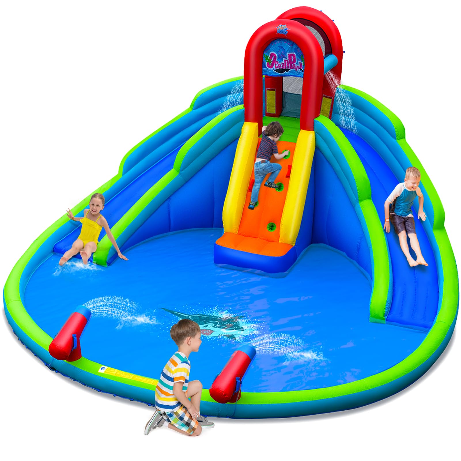 BOUNTECH 18x17FT Inflatable Water Slide for Kids - Giant Outdoor Water Park with 2 Long Slides, Splash Pool & Safety Handrails - Blow Up Bounce House for Backyard Parties, Summer Fun & Birthday Gifts (Perfect for Pool Parties, Family Gatherings & Outdoor Play)