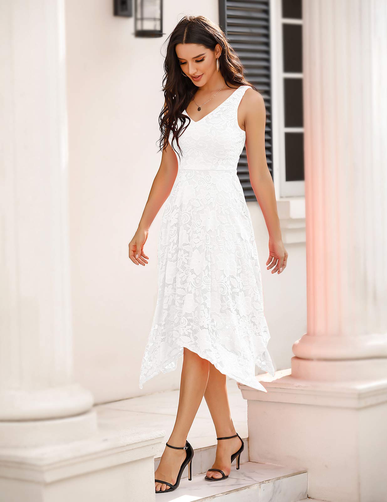Meetjen Women's Elegant Lace Cocktail Party Dress 2025 - Handkerchief Hem Bridesmaid Prom Formal Gown for Wedding Guest | Perfect for Evening Parties, Cocktail Events & Special Occasions