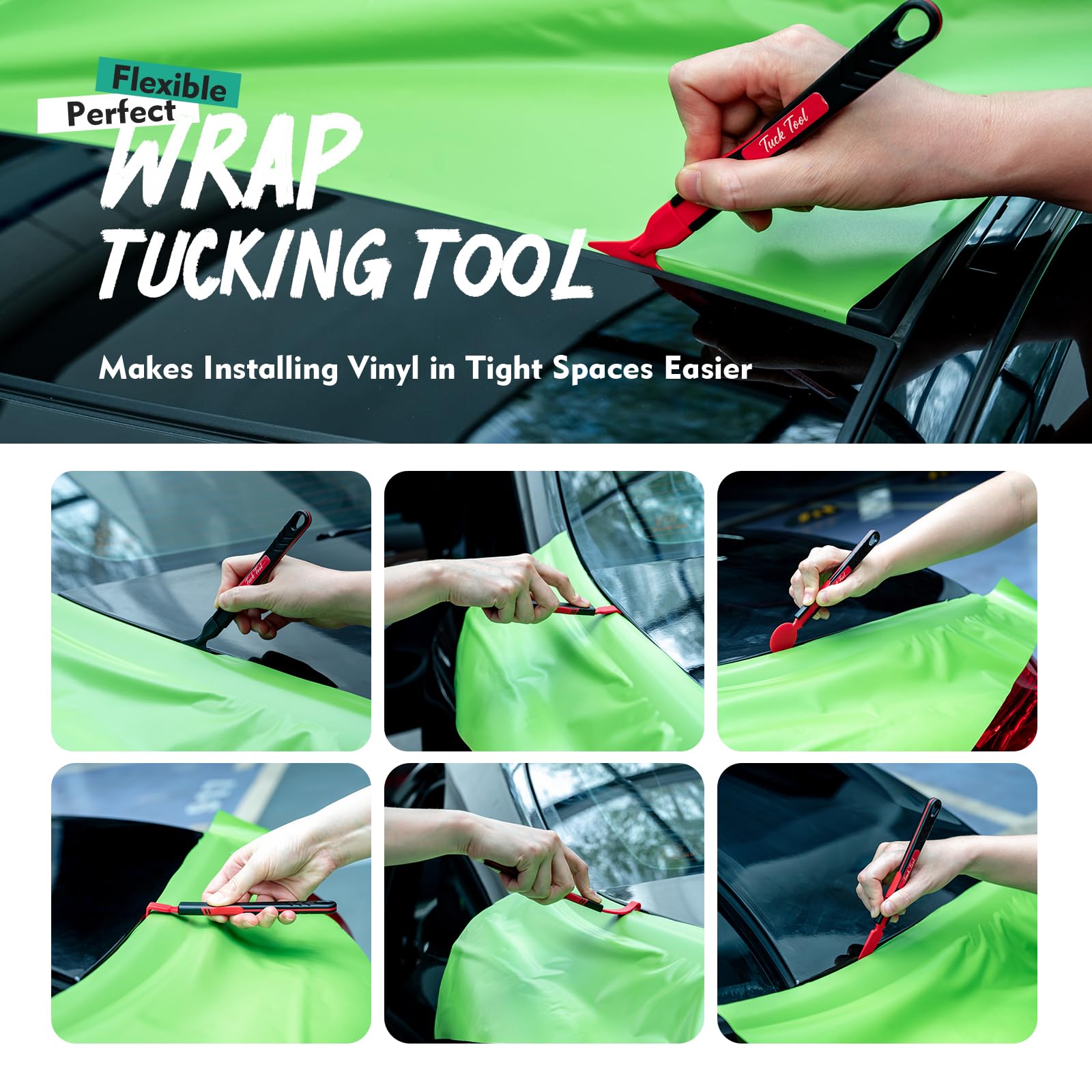 FOSHIO 7-in-1 Vinyl Wrap Tool Kit - Professional Car Wrapping Tools with Flexible Micro Squeegee for Tight Seams & Edge Wrapping | Multi-Hardness Tuck Tools for Auto, Boat & Motorcycle Vinyl Installation