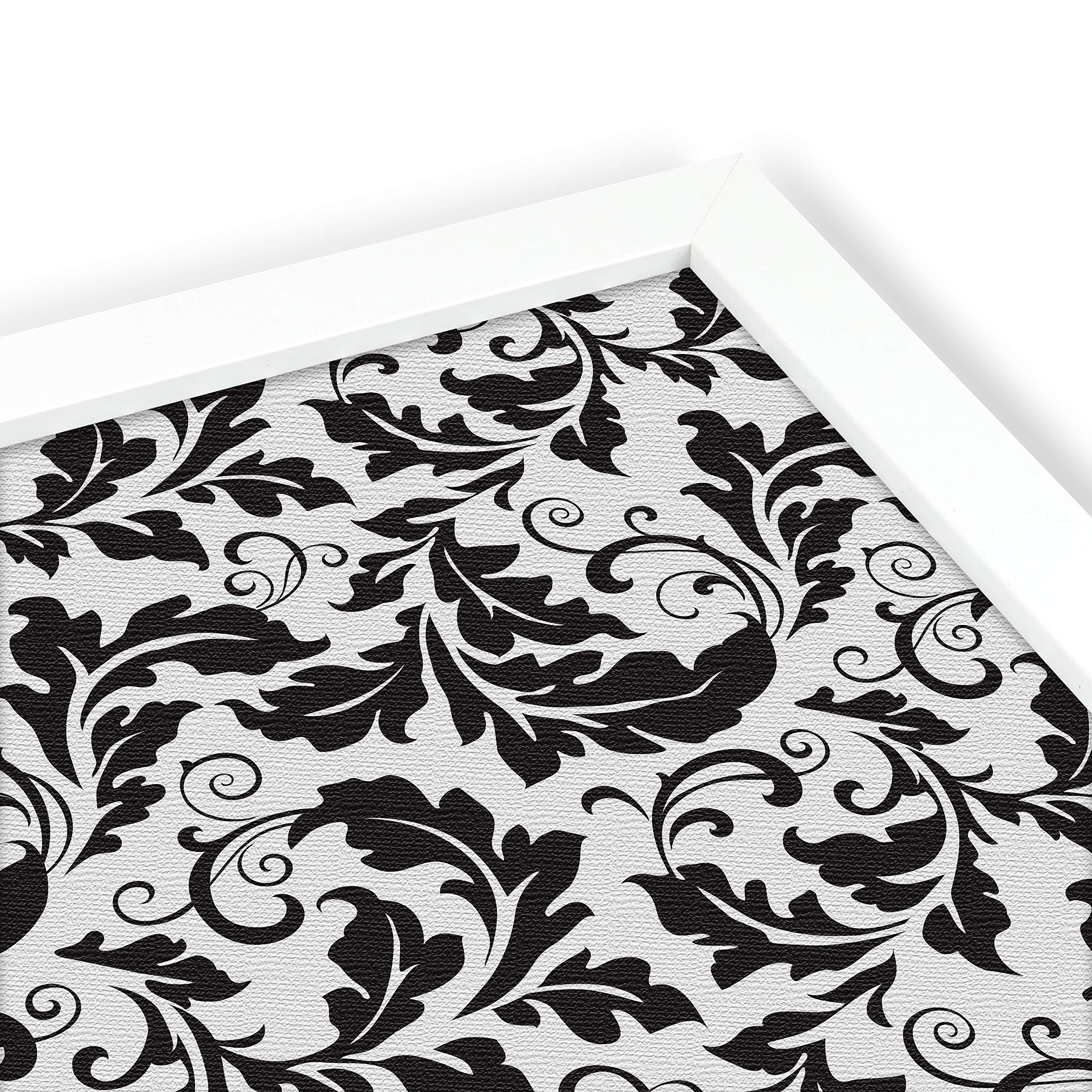 ArtToFrames 36x24 Inch Custom Cork Bulletin Board - 2x3 Feet Floral Design Black Leaves Fabric Canvas Pin Board with Satin White Frame | Perfect for Home Office, Classroom, or Dorm Room Decor (PinPix-180-36x24_FRBW26074)