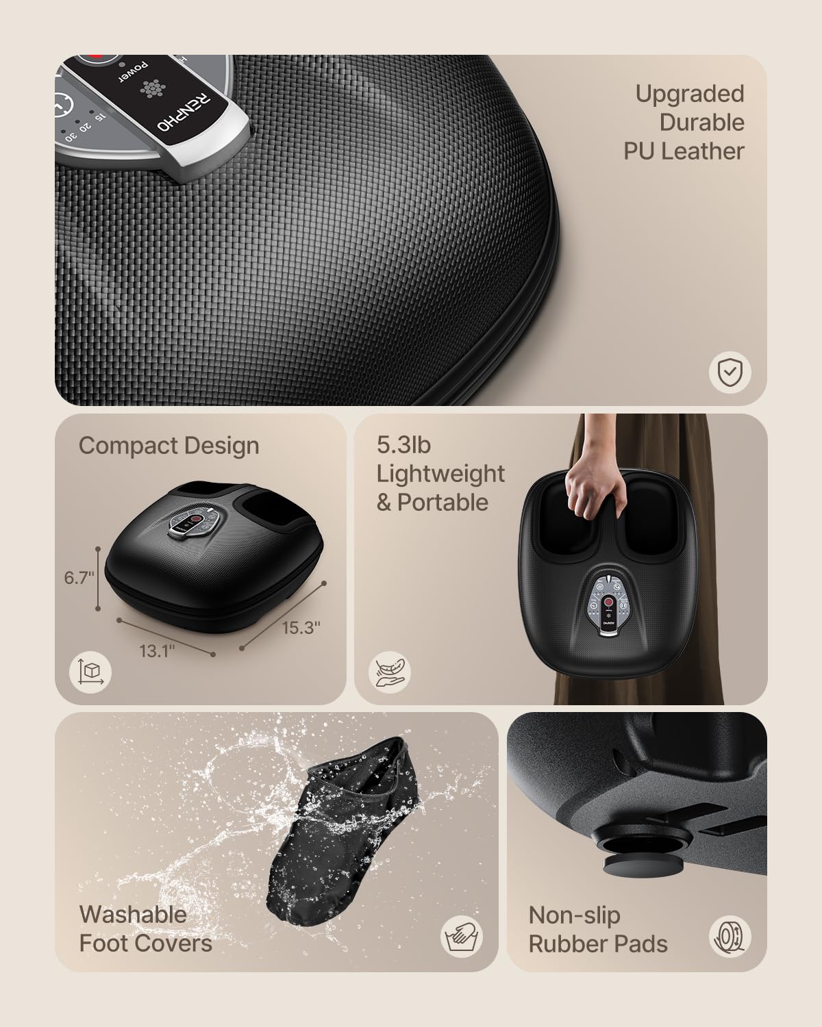 RENPHO Shiatsu Foot Massager with Heat - 2025 Upgraded Deep Kneading Foot Massager Machine, 3 Heat Levels & Wireless Remote - Electric Foot Massage for Relaxation, Perfect Gift for Men & Women (Fits Up to Size 12) - Ideal for Home Use, Office Relaxation & Post-Workout Recovery