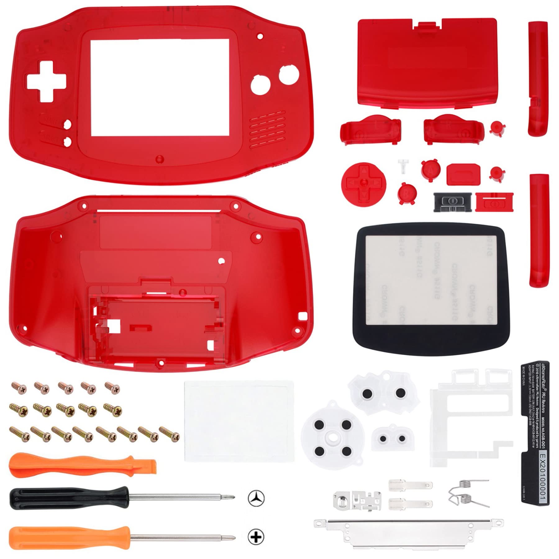 eXtremeRate Clear Red Replacement Shell Full Housing Cover with Buttons for Gameboy Advance GBA - Compatible with IPS & Standard LCD Screens - DIY Gaming Console Mod Kit - Perfect for Retro Gaming Enthusiasts & Collectors (Console & IPS Screen Not Included)