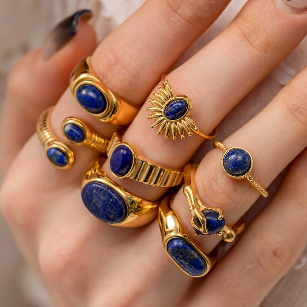 18K Gold Boho Iolite Bezel Thumb Ring for Women | Vintage Bohemian Jewelry | Handmade Adjustable Statement Ring | Perfect for Parties, Weddings & Everyday Wear (JDR046)