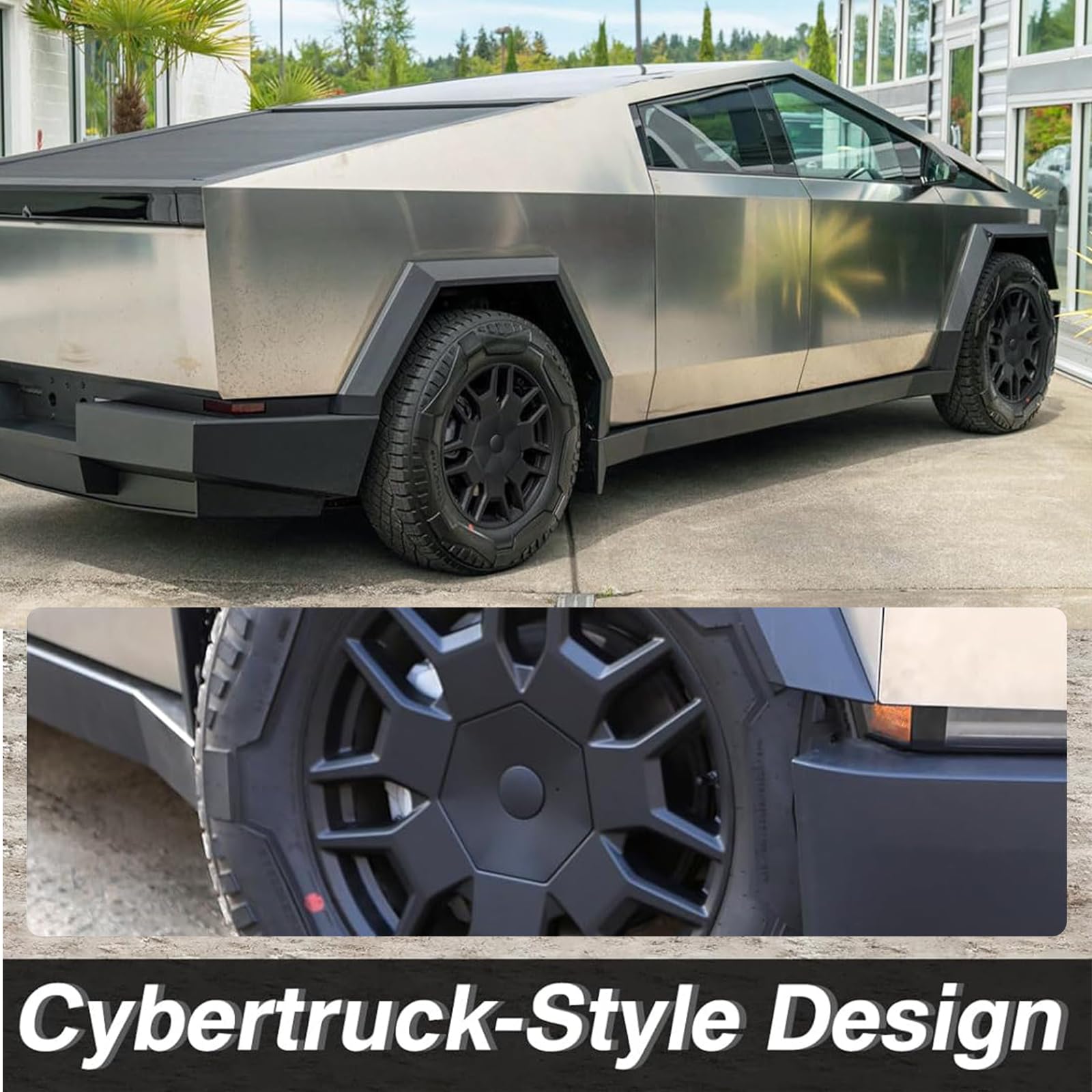 2024 2023 Tesla Cybertruck Wheel Center Caps - 4PC Custom Cyber Truck Accessories | Full Coverage, Rust & Dust Resistant Hub Caps | Easy Installation for Enhanced Style & Protection | Perfect for Off-Roading & Urban Driving