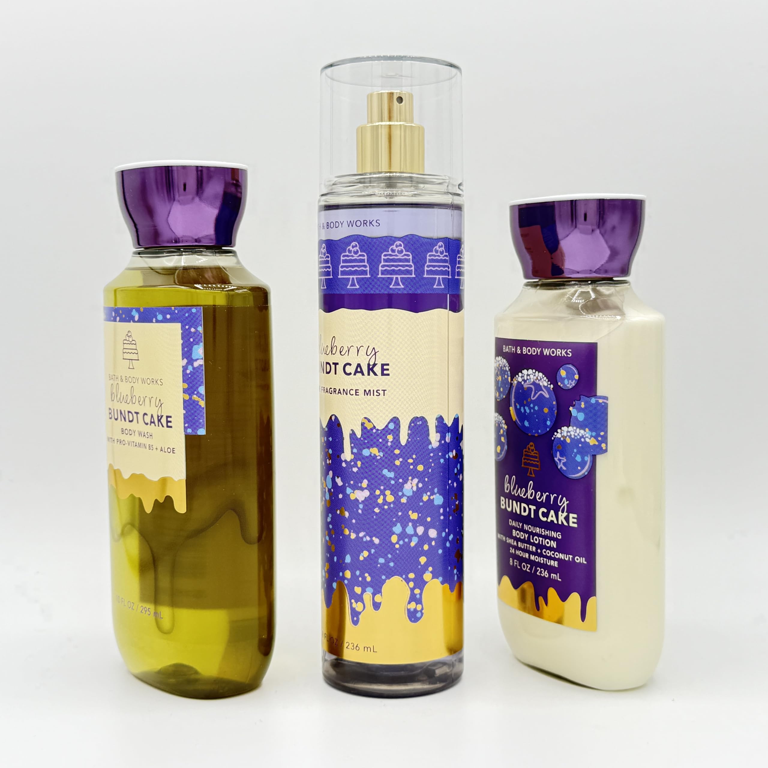 Blueberry Cake Bath & Body Gift Set - 3 Piece Bundle with Body Wash, Fragrance Mist & Nourishing Lotion | Perfect for Self-Care, Spa Days & Birthday Gifts