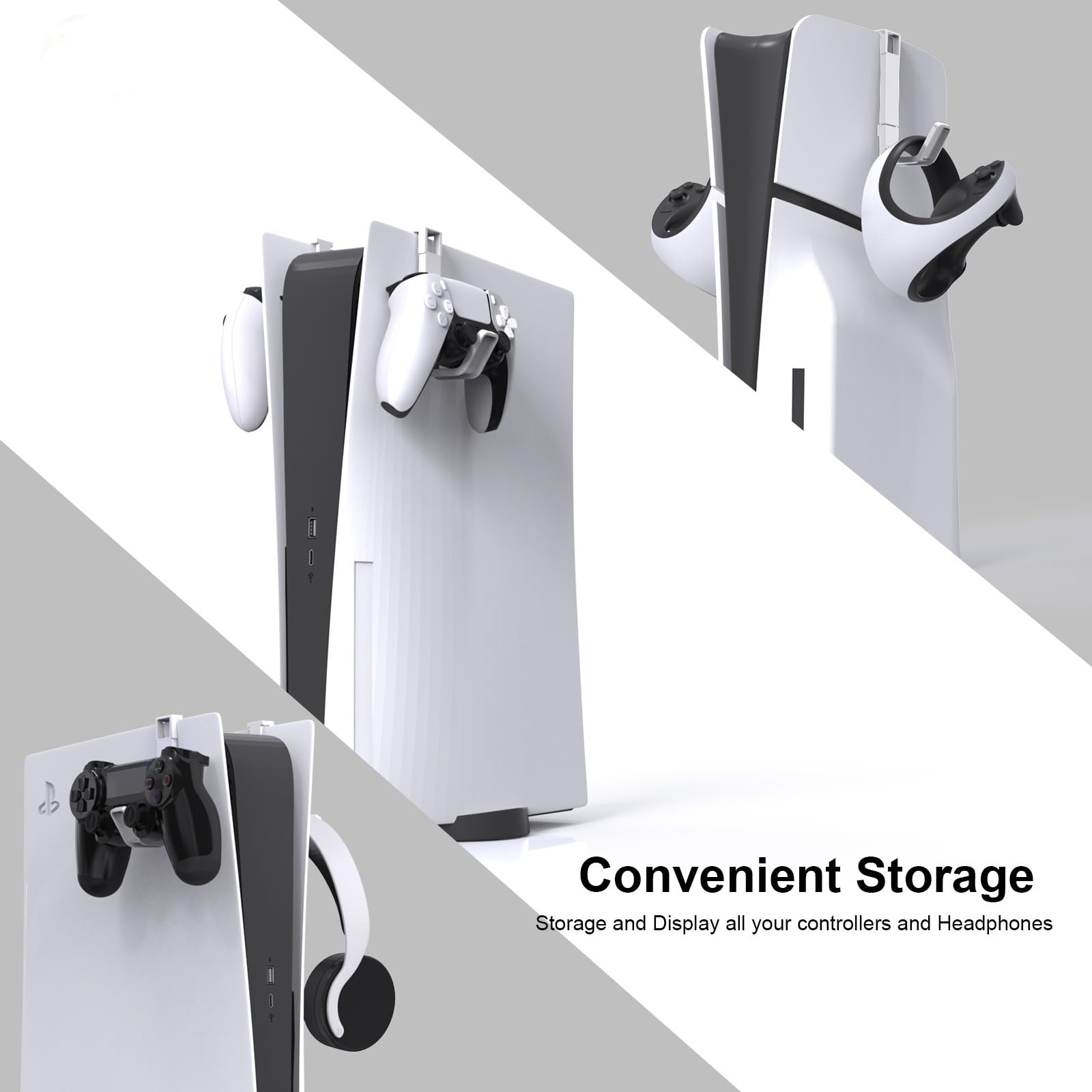 2-Pack PS5 Slim/PS5 Controller Hanger Holder - Gaming Headset Hook & Headphone Grip Stand Mount - Compatible with All PS5 Consoles - Perfect for Organizing Gamepads and Accessories in Gaming Setup