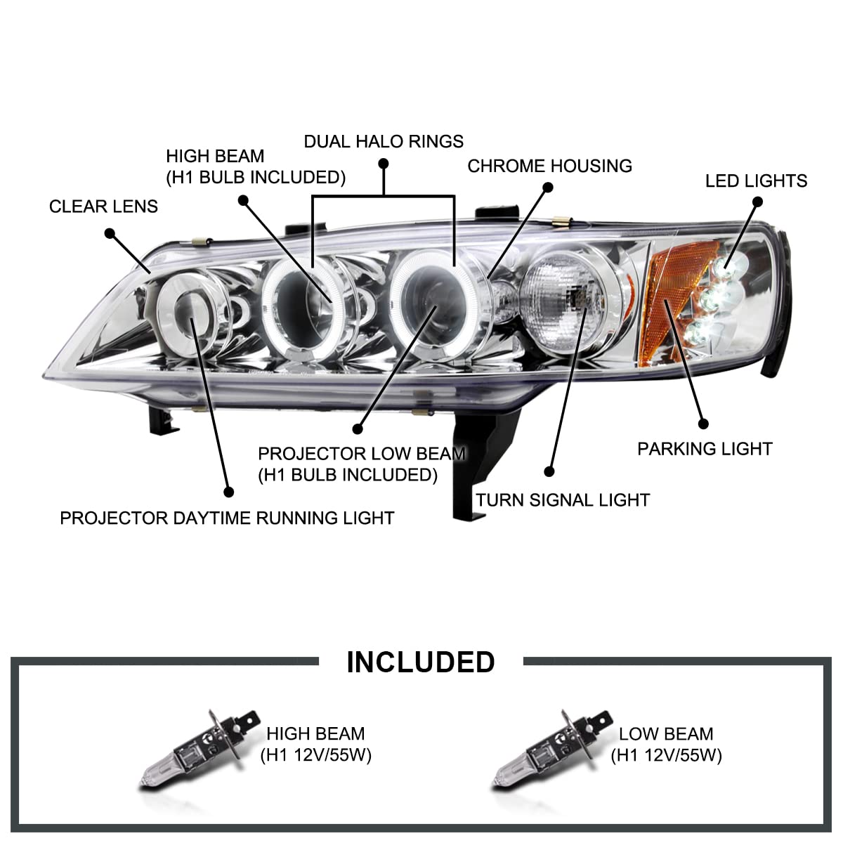 Spec-D LED Projector Headlights for 1994-1997 Honda Accord - Chrome Housing, Clear Lens (Pair) - Upgrade Your Ride