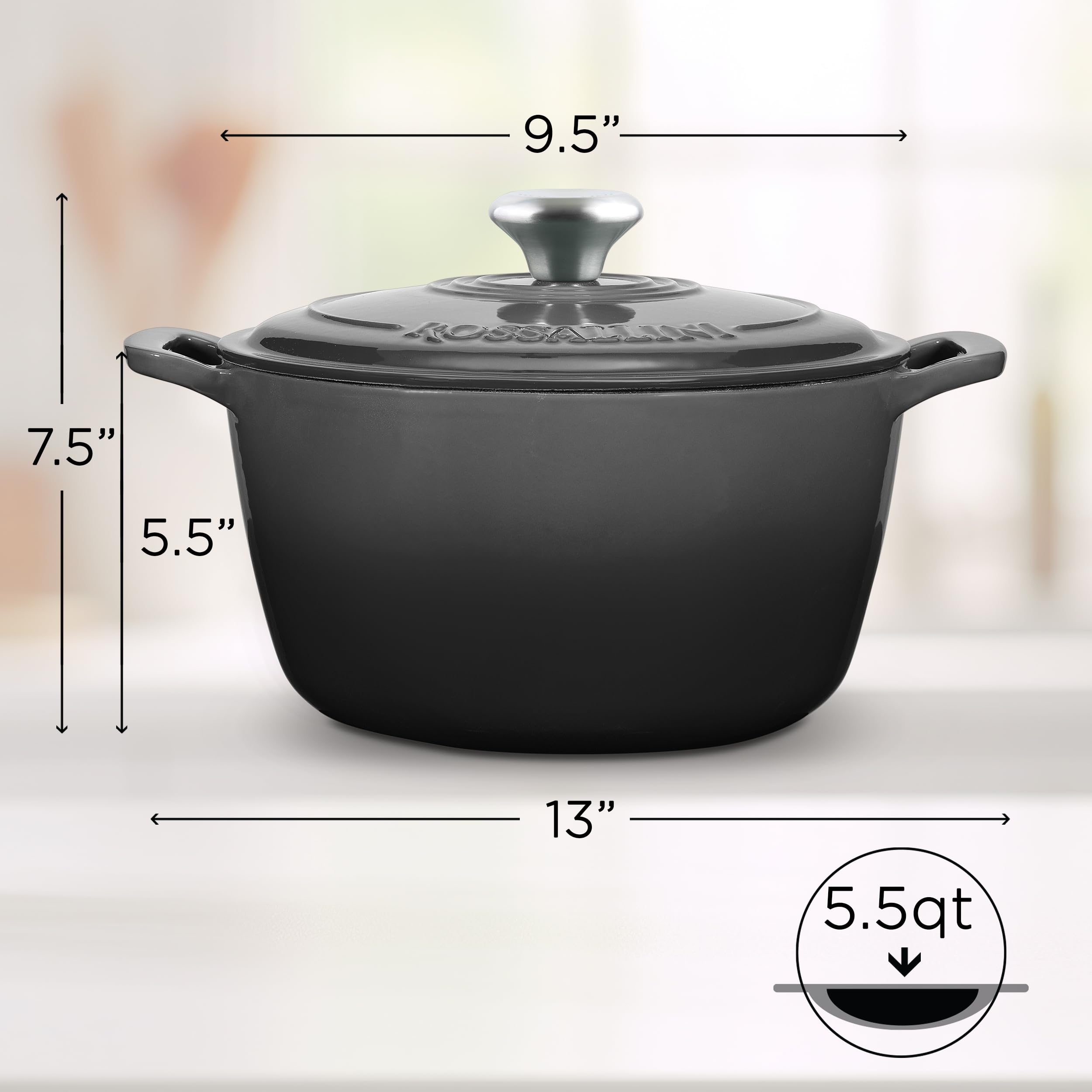 Premium 5.5Qt Enameled Cast Iron Dutch Oven with Lid - Nonstick Oven Safe Cookware for Roasting, Baking, Sautéing & Bread Making | Perfect for Soups, Stews & Family Dinners | Oyster Grey