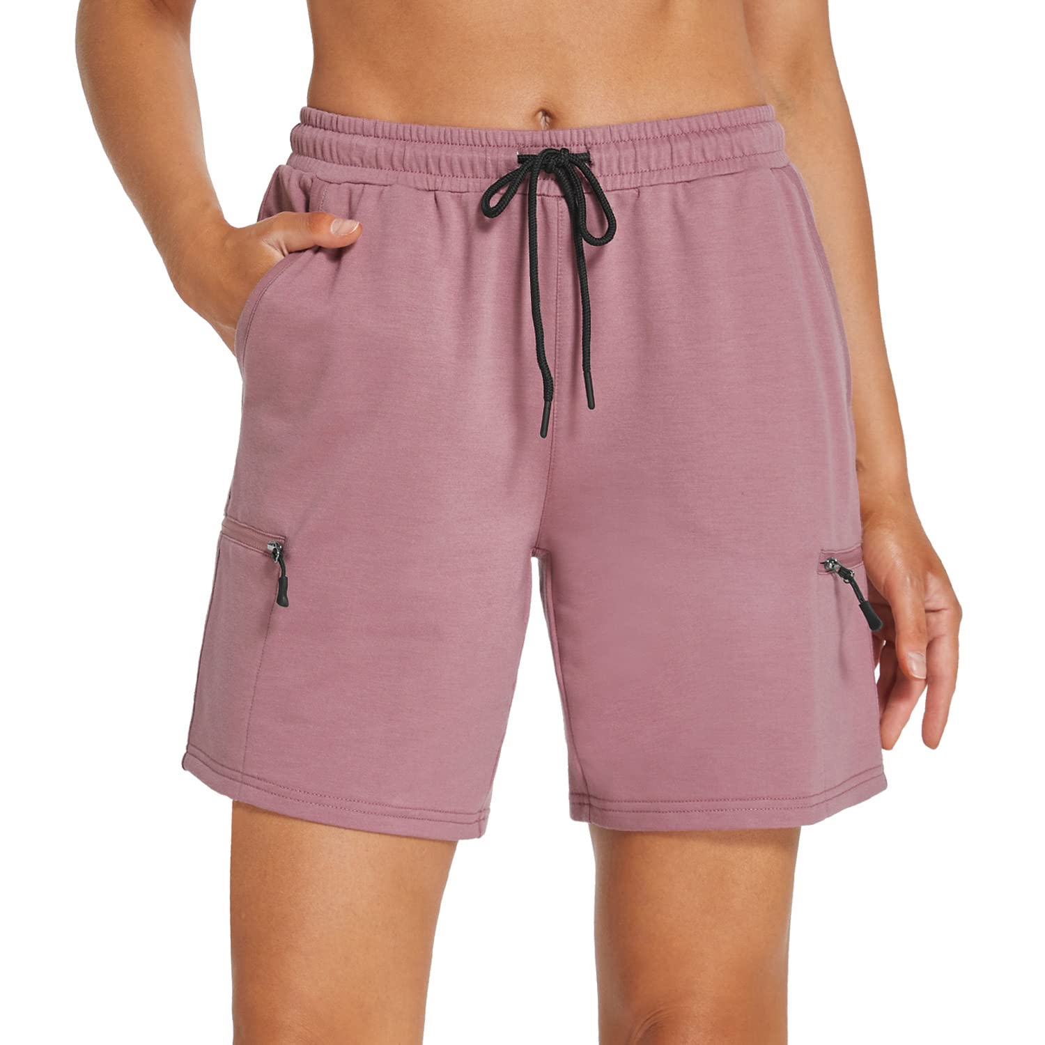 SPECIALMAGIC Women's 7'' Cotton Yoga Shorts with Zipper Pockets - Breathable Lounge & Gym Athletic Bermuda Shorts for Running, Workouts, and Casual Wear