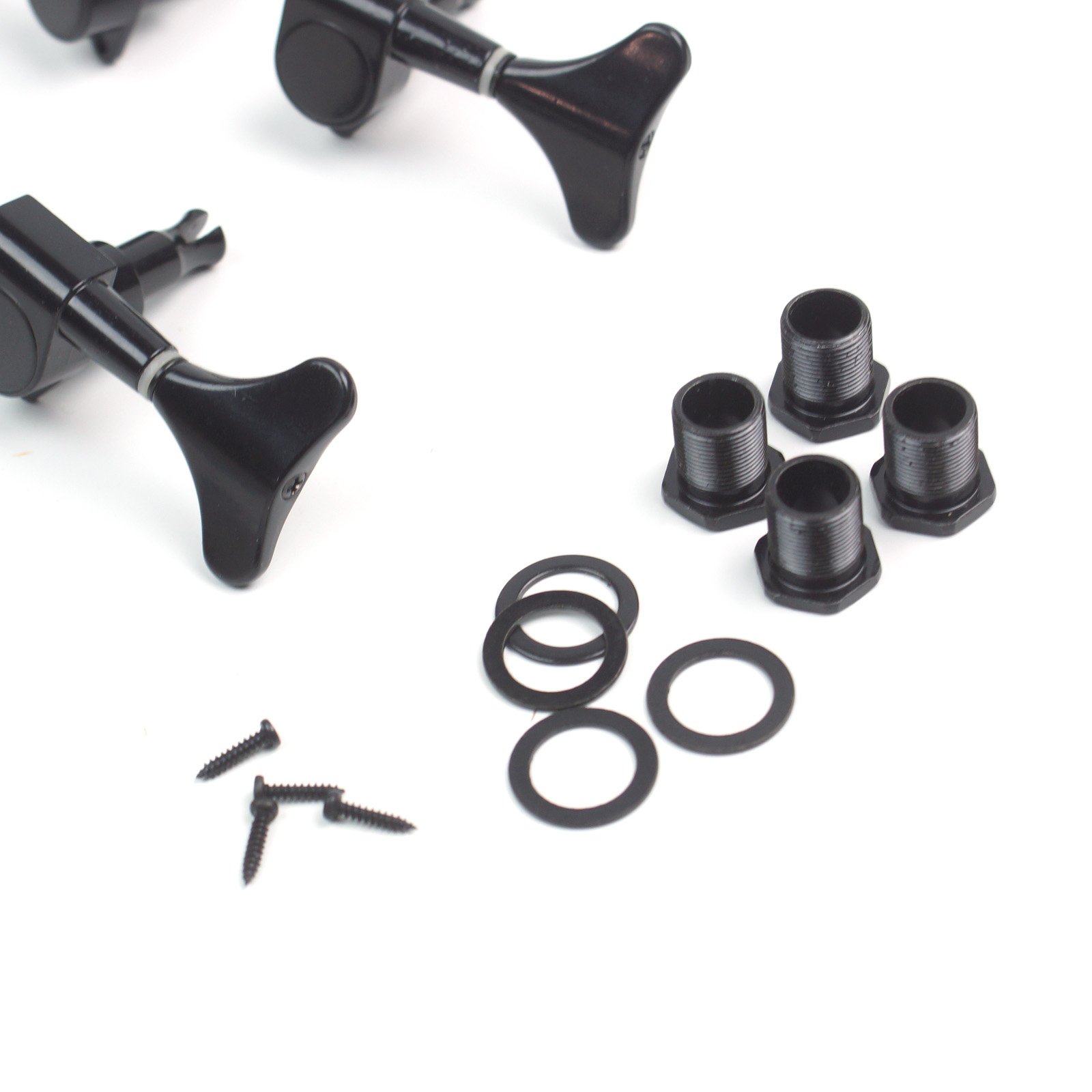 2L+2R Set Electric Bass Guitar Tuning Machines - Black Headstock Tuners & Pegs for Precise String Tuning | Perfect for Live Performances, Studio Recording & Bass Maintenance