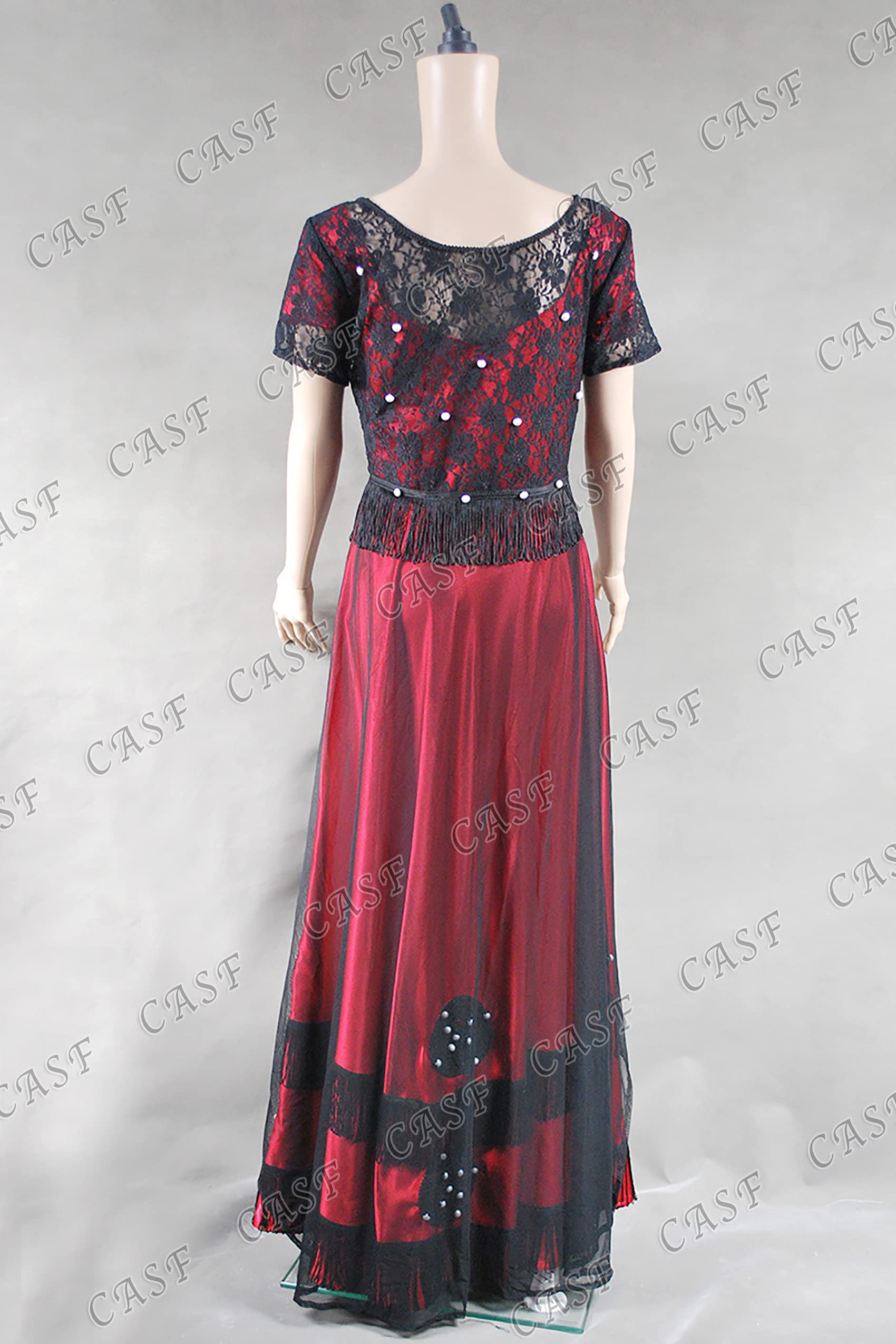 Titanic Rose DeWitt Bukater Red Lace Evening Gown - Vintage Edwardian Style Cosplay Dress for Halloween, Costume Parties & Themed Events