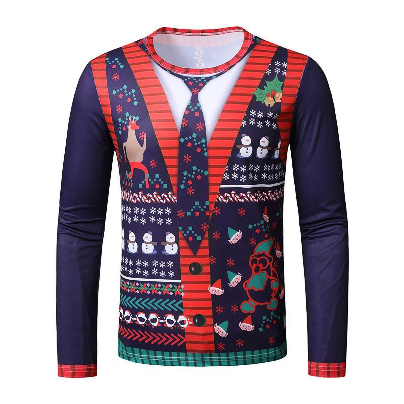 Funny Santa Reindeer Snowman Christmas Sweatshirt for Men - Ugly Xmas Graphic Pullover Sweater with Snowflakes Design - Perfect for Holiday Parties, Family Gatherings & Festive Outfits