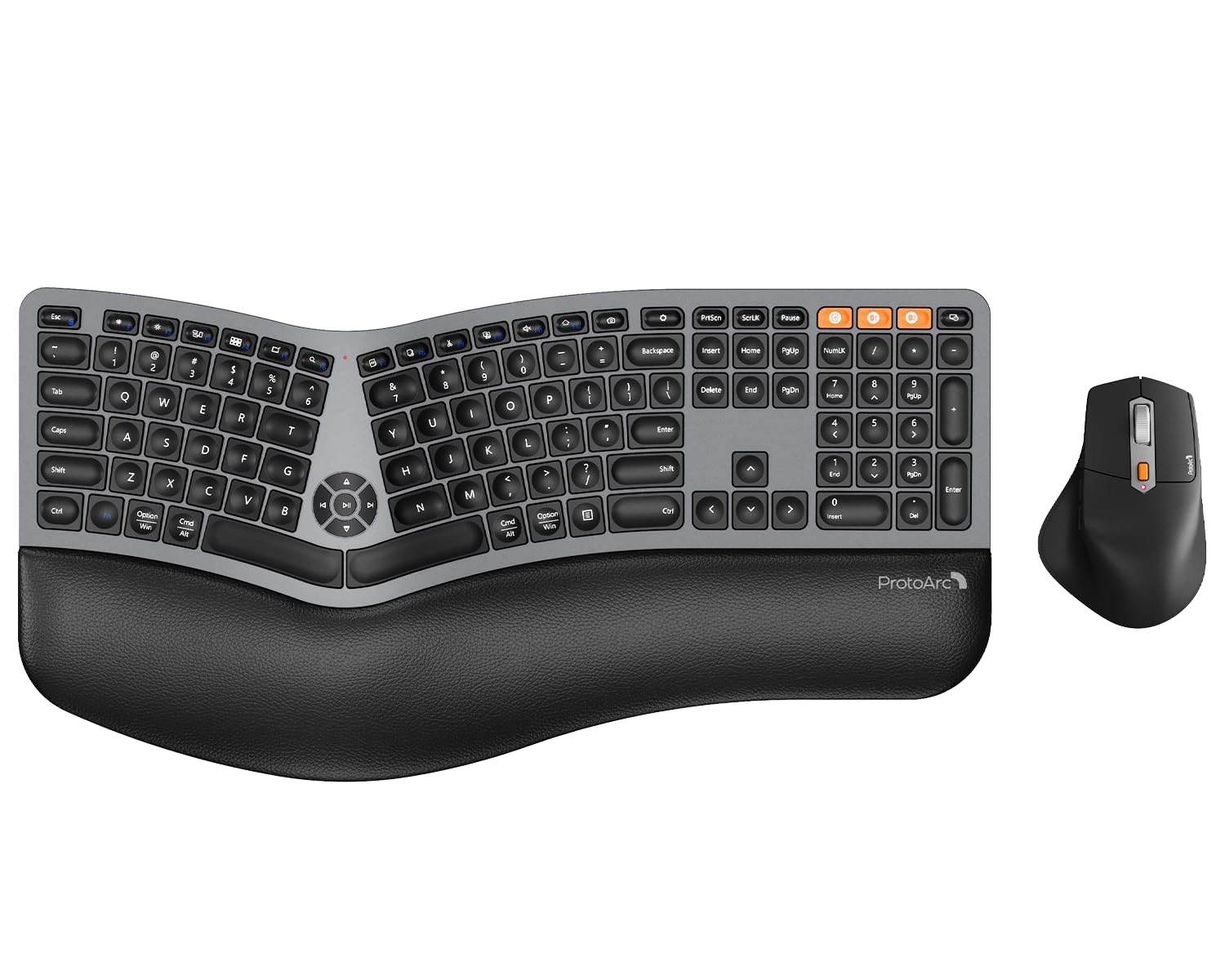 ProtoArc EKM01 Plus Ergonomic Wireless Keyboard and Mouse Combo - Full Size Split Design with Wrist Rest, Rechargeable Bluetooth Keyboard Mouse Set for Windows/Mac OS - Perfect for Office Work, Gaming, and Long Typing Sessions