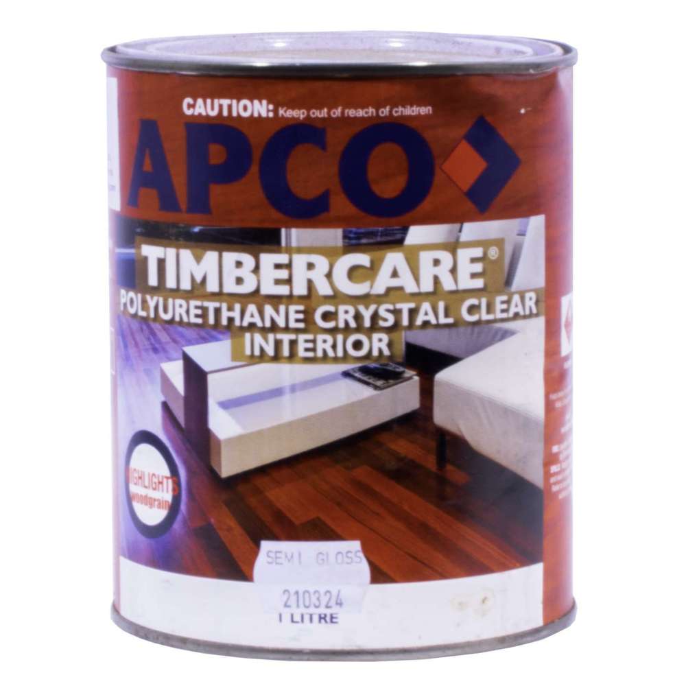 Apco Touchwood Varnish Semi Gloss Polyurethane Clear 1L - Waterproof Wood Finish for Furniture, Cabinets & Floors - Ideal for Indoor Wood Protection & Enhancement