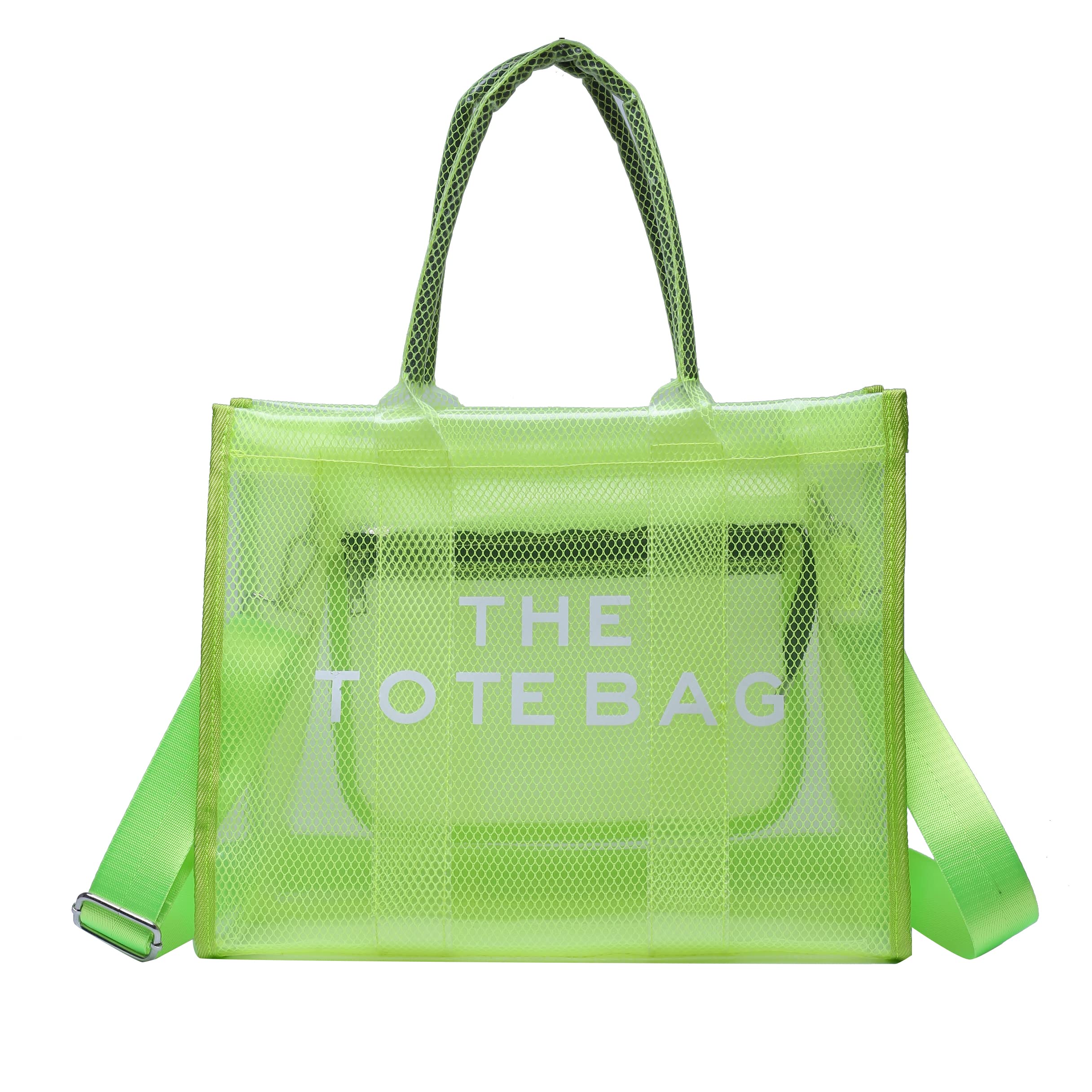 Clear PVC Transparent Mesh Tote Bag for Women - Fashion See Through Shoulder Crossbody Handbag - Perfect for Travel, Beach, Shopping & Gym