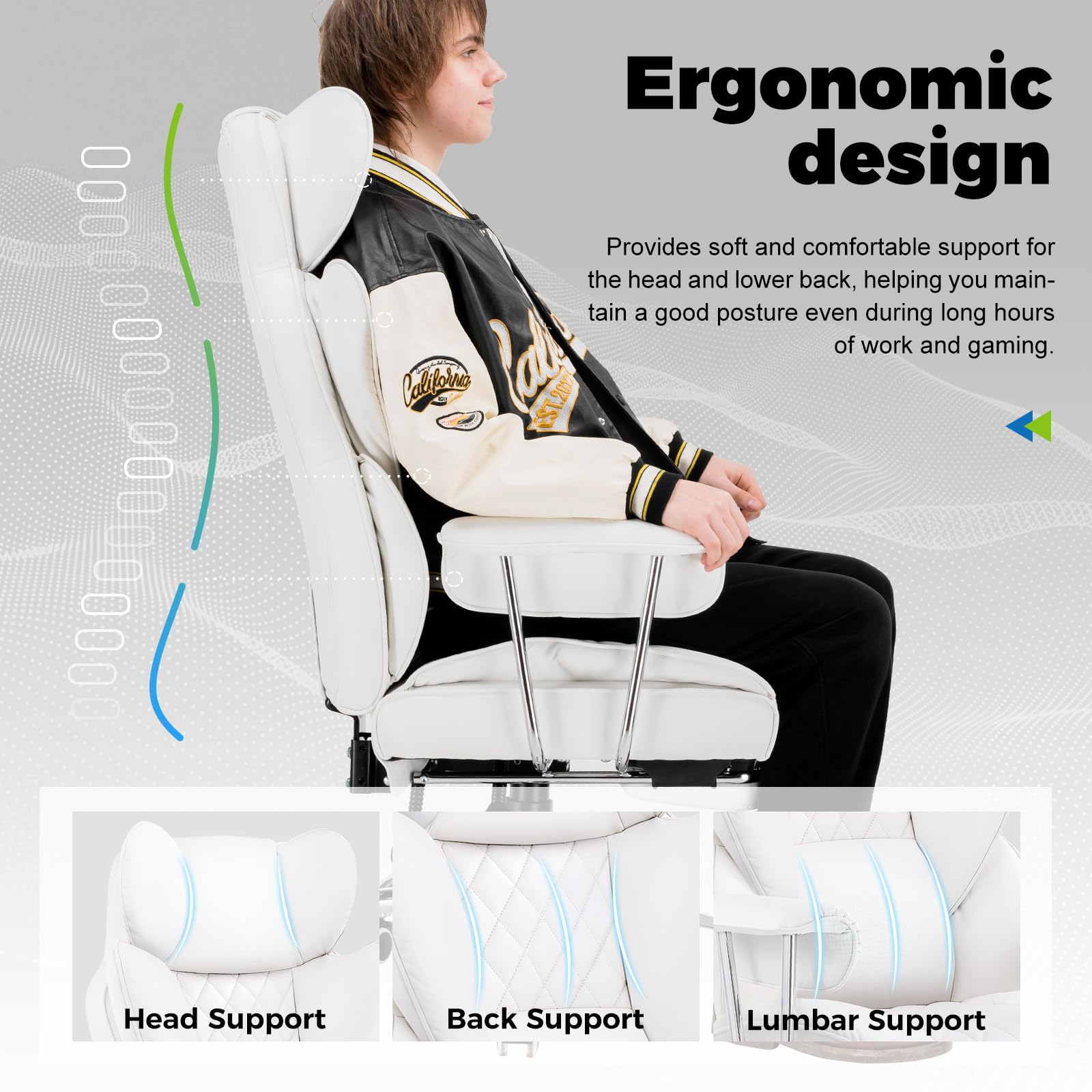 COMHOMA Big and Tall Office Chair - High Back Ergonomic Executive Chair with Footrest & Lumbar Support | Premium Leather Gaming Chair with Pocket Spring & Fixed Armrests | Perfect for Home Office, Gaming Setup & Workspaces