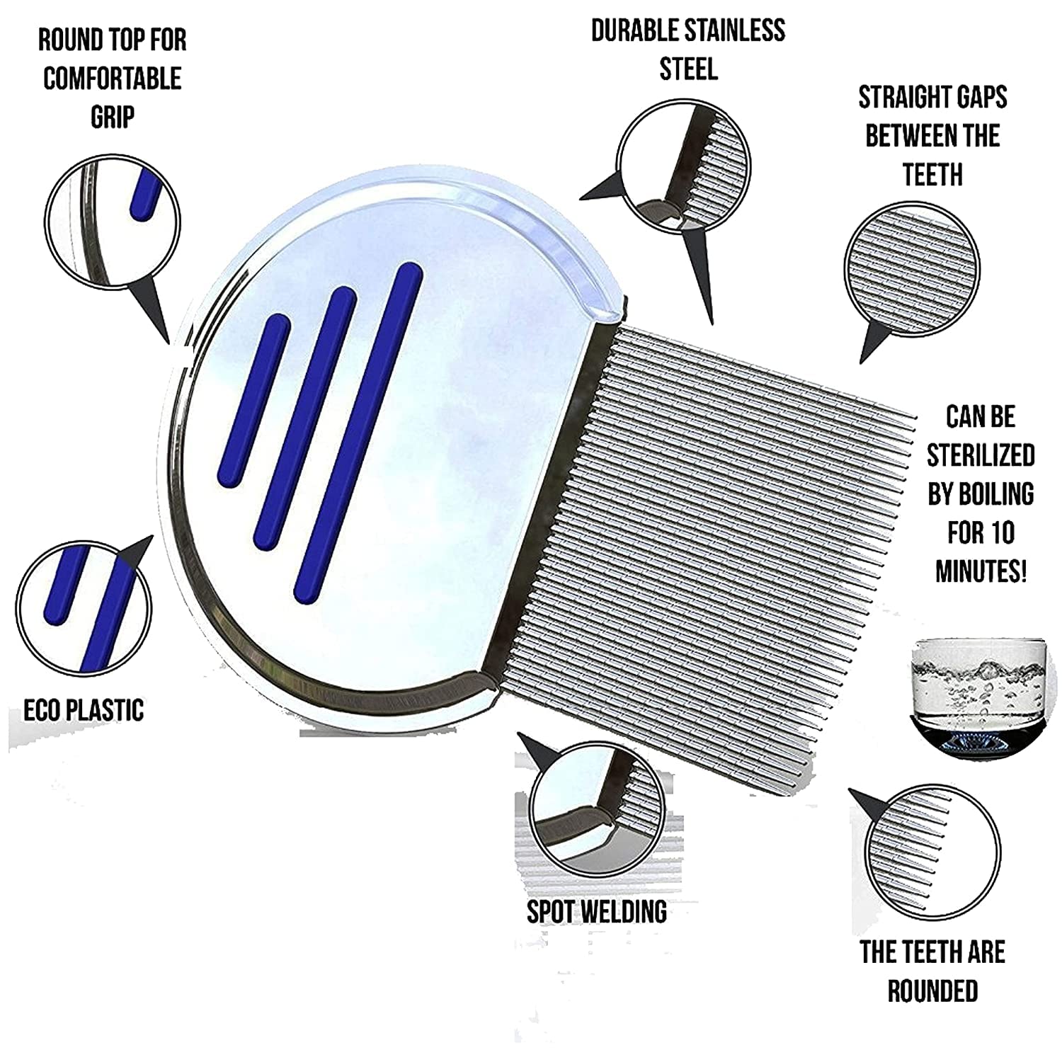 Kamz Beauty Stainless Steel Lice Comb for Head Lice & Egg Removal - Dual Pack (Multicolor) | Effective Lice Treatment & Prevention for Kids & Adults | Home & School Use