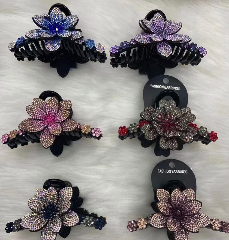 Chirography Rhinestone Hair Claws - Crystal Bun Holders, Half-Balloon Expanding Ponytail Clips for Women & Girls (Multicolor) - Perfect for Parties, Weddings & Everyday Hairstyles