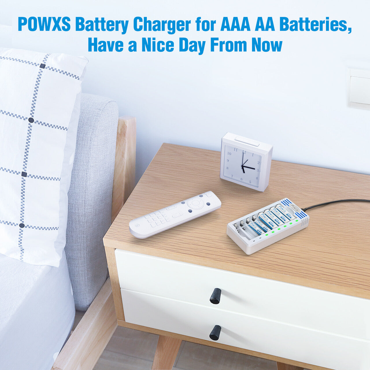 POWXS 8 Bay AA AAA Battery Charger with LCD Display - Fast Charging for Rechargeable Batteries - Perfect for Home, Office, and Travel Use