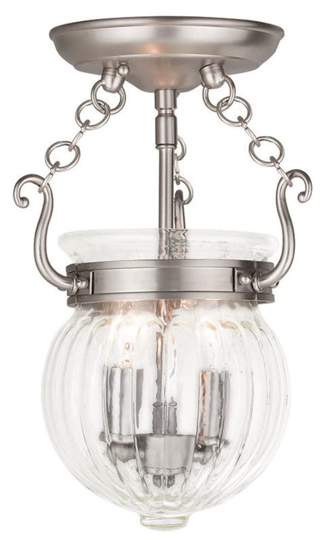 Livex Lighting 50502-91 Everett 2-Light Brushed Nickel Ceiling Mount Fixture - Perfect for Bedroom, Hallway & Entryway Lighting