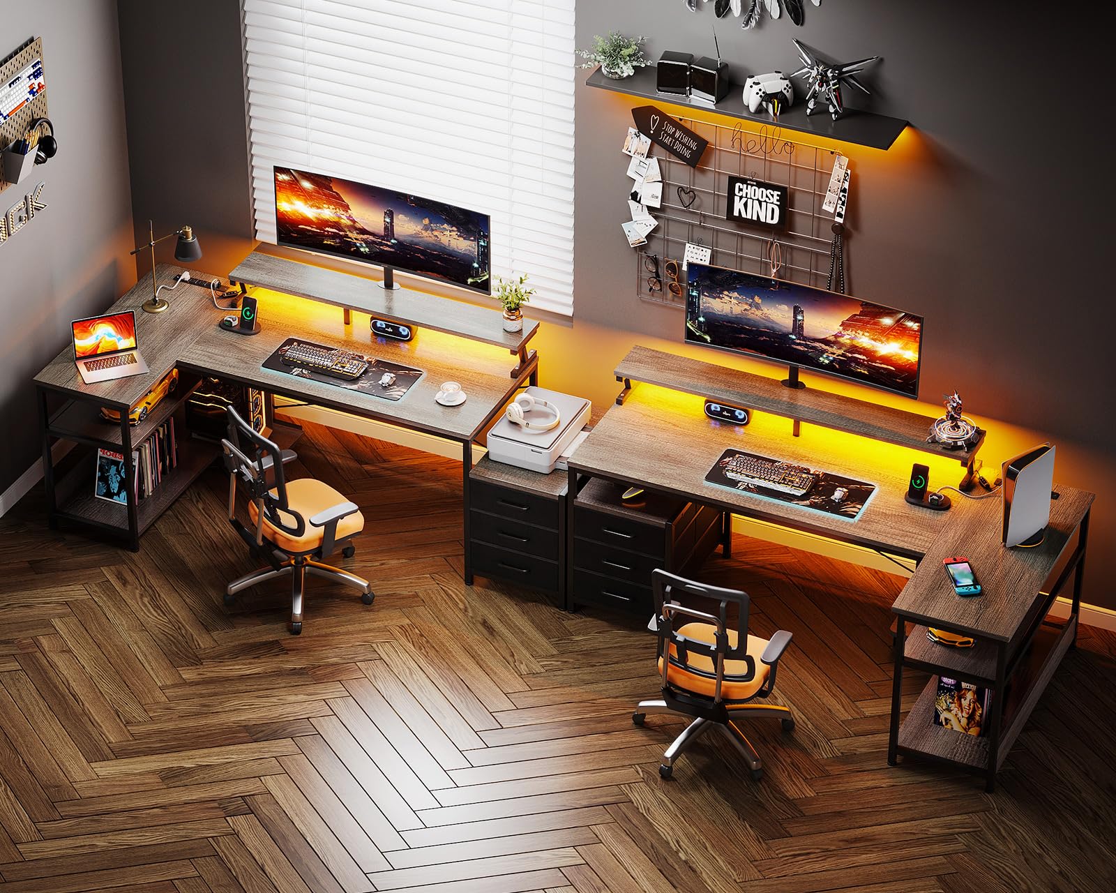AODK L-Shaped Office Desk with Fabric Drawers - 66