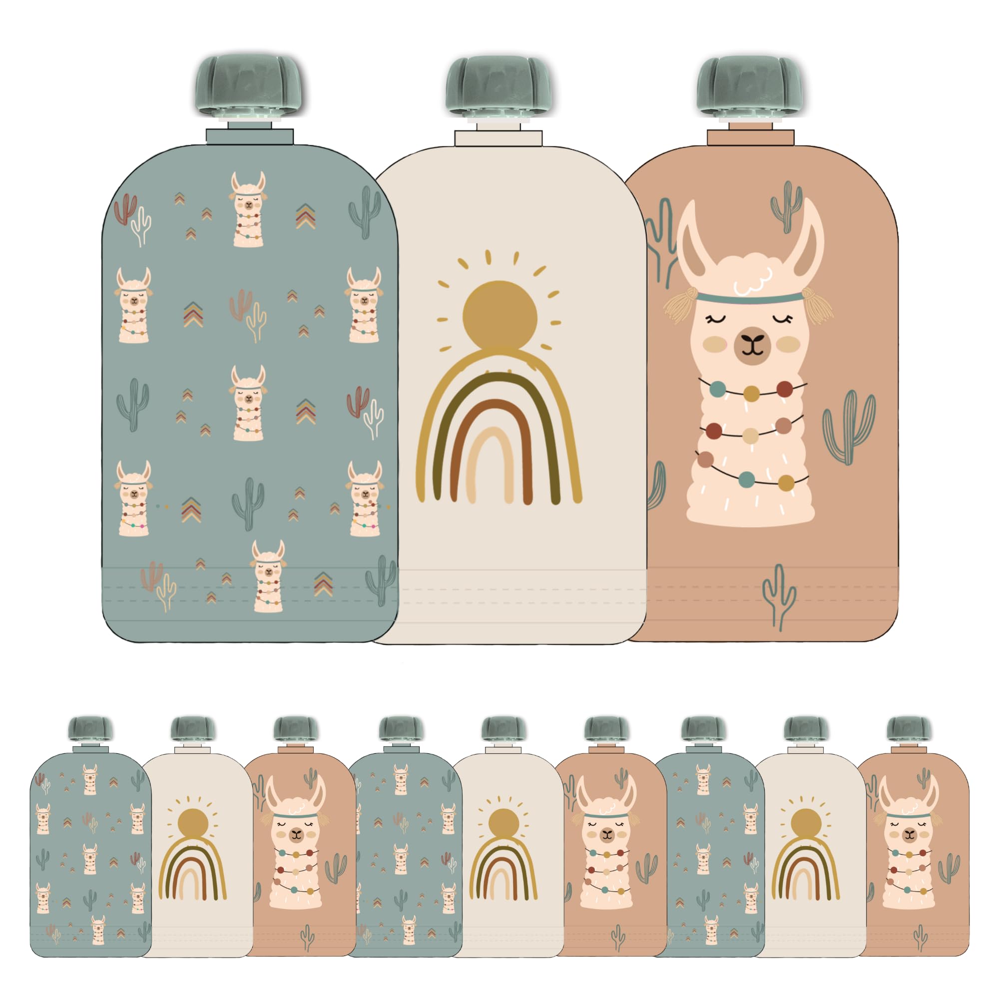 **Hippypotamus Reusable Baby Food Pouches - BPA Free, Dishwasher & Freezer Safe - 12 Pack (Llamas) - Ideal for Applesauce, Yogurt & Homemade Baby Food - Perfect for On-the-Go Feeding, Daycare & Travel**