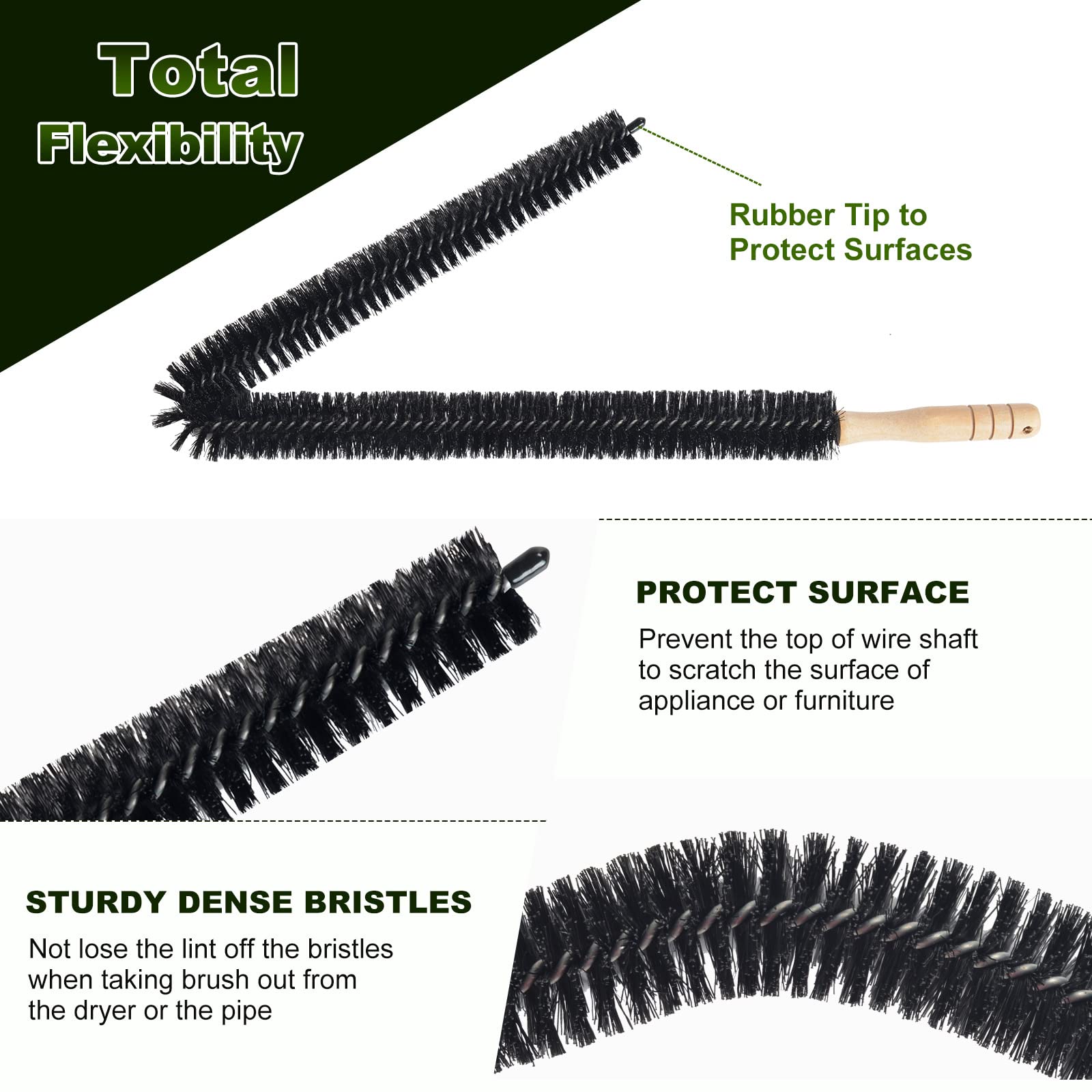 2 Pack Lint Remover Brush & Dryer Vent Cleaner Kit - Flexible Long Handle Lint Brush for Dryer Vents, Refrigerator Coils & Home Appliance Cleaning - Perfect for Laundry Room, HVAC Maintenance & Appliance Care