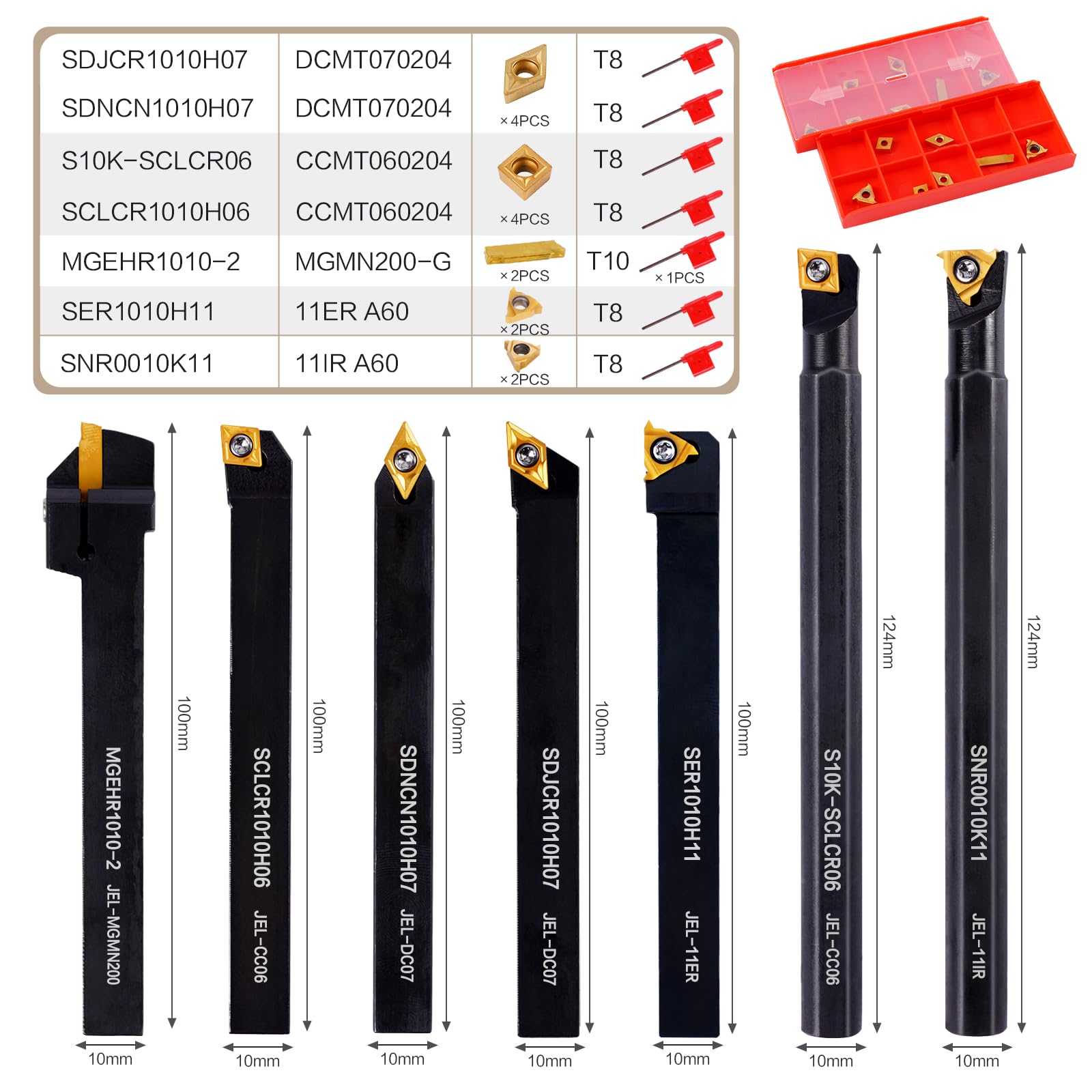 21Pcs Indexable Lathe Turning Tool Kit with 3/8
