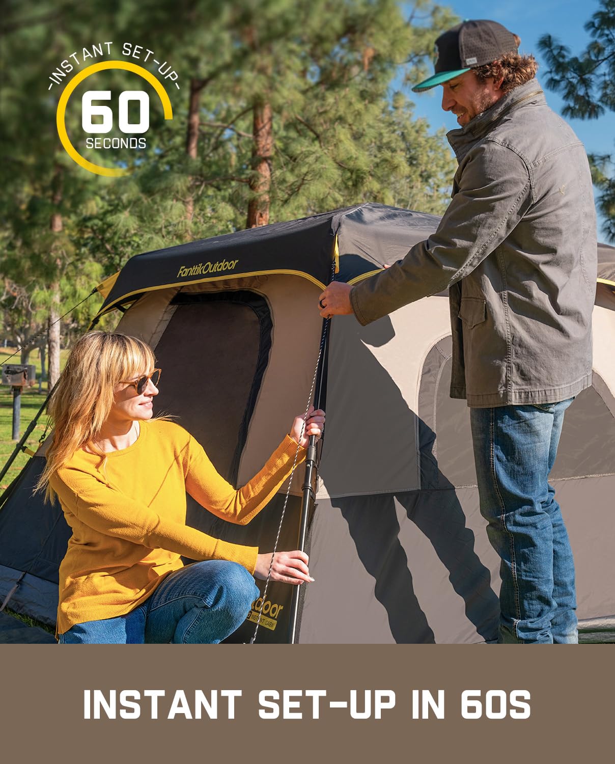 Fanttik Instant Cabin Tent for 4/6/8/10 Person - 60 Second Setup, Waterproof Rainfly & Windproof Design - Portable Camping Tent with Carry Bag for Family Camping, Hiking, Backpacking & Outdoor Adventures