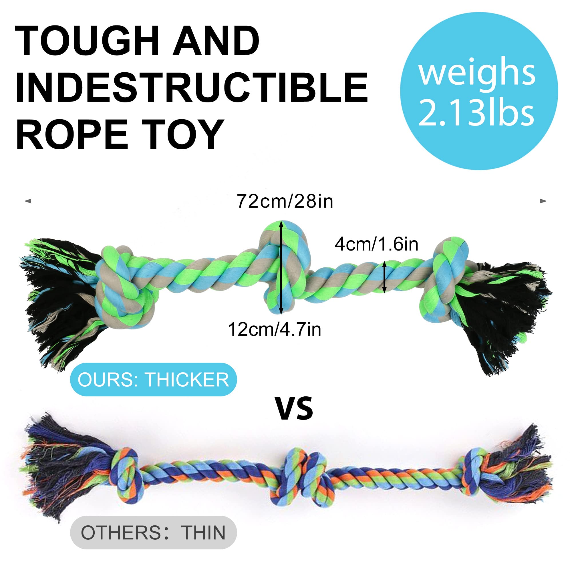 PrimePets Indestructible Dog Rope Toys for Aggressive Chewers - Durable Chew Toys for Large & Medium Dogs - Interactive Tug of War Toy for Teeth Cleaning - Perfect for Playtime, Training & Dental Health