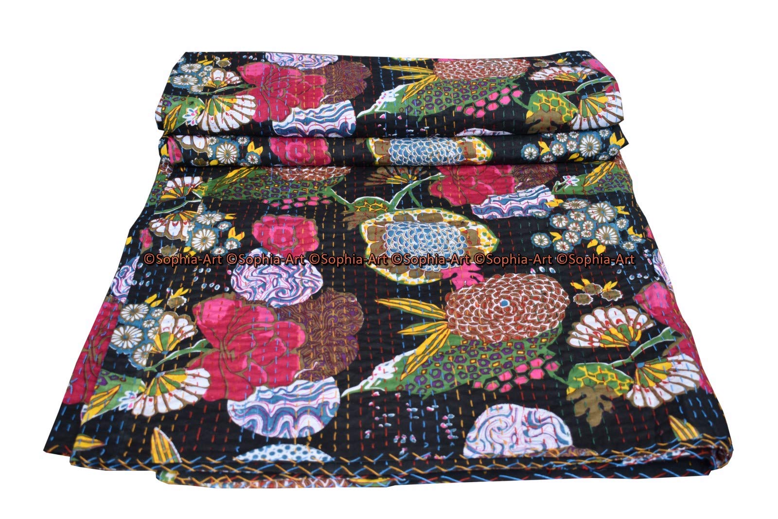Sophia-Art Reversible Indian Kantha Quilt - Twin/King Size 108