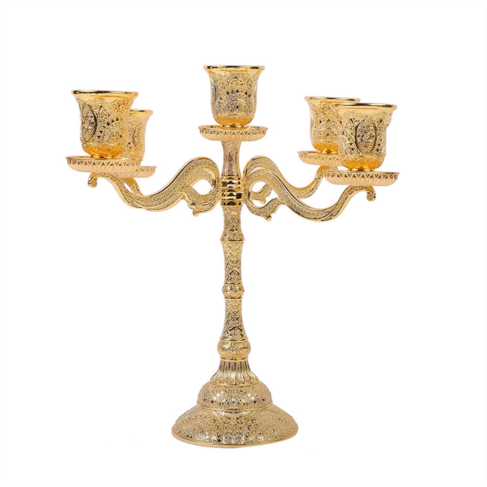 Elegant Gold 5-Arm Metal Candelabra - European Style Candle Holder for Weddings, Dining Table, Christmas Party & Home Decor | Perfect for Centerpieces, Romantic Dinners & Holiday Celebrations