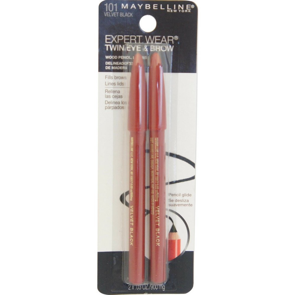 Maybelline Expert Eyes Twin Brow & Eye Pencils - Velvet Black [101] - 2 Pack (34 Units) - Perfect for Eyebrow Shaping & Eye Lining - Great for Daily Makeup, Professional Salon Use & Travel