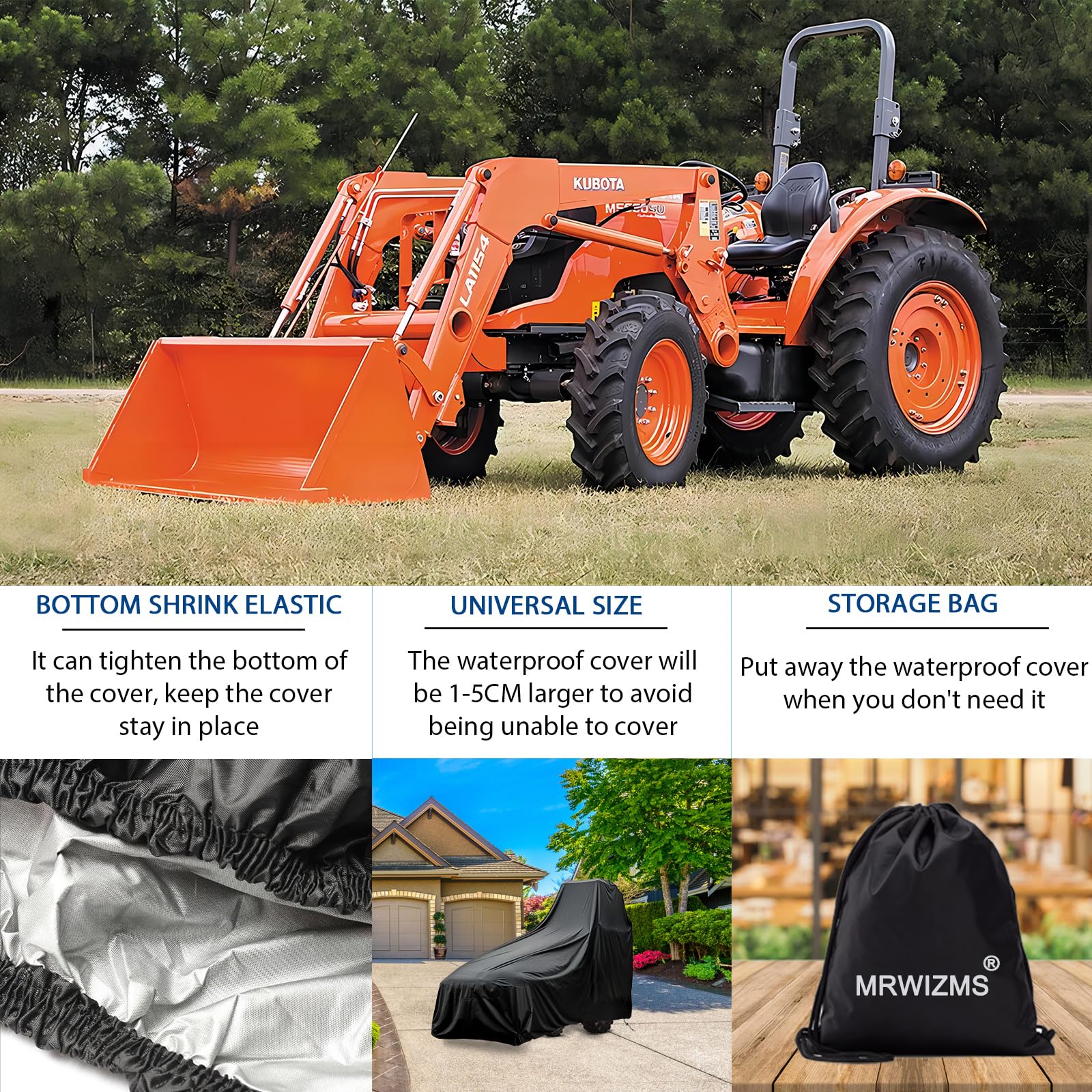 Heavy Duty Waterproof Tractor Cover - 600D Oxford Fabric with UV Protection & Dustproof - Universal Fit (189