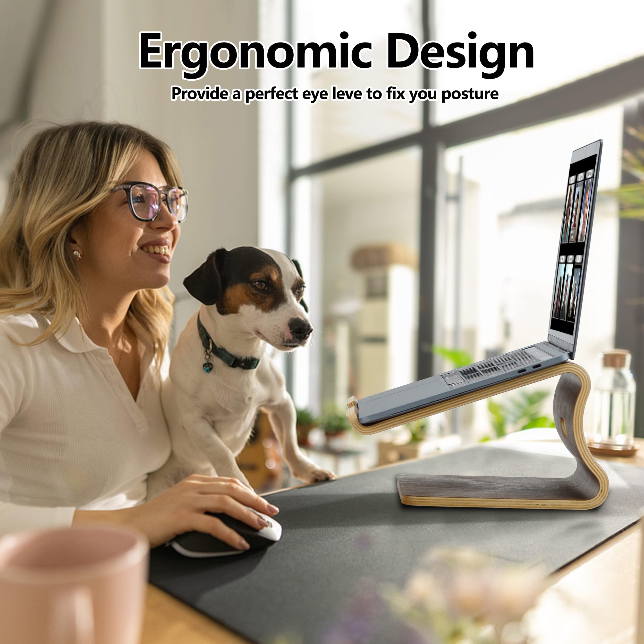 SAMDI Walnut Wood Laptop Stand for Desk - Adjustable Ergonomic Laptop Holder with Cooling Ventilation - Compatible with MacBook, Dell, HP, Lenovo & Most 13-17 Inch Laptops - Perfect for Home Office, Gaming & Workspace Setup