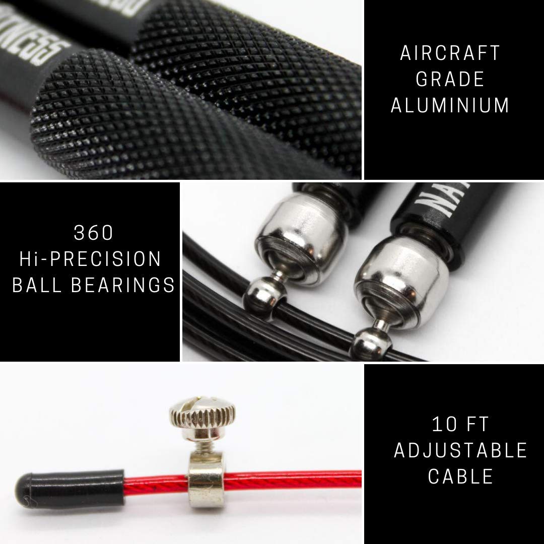 Nation Fitness Adjustable Speed Jump Rope - 10ft Skipping Rope with Anti-Slip Aluminum Handles & Ball Bearings for CrossFit, Boxing, Double Unders | Home Gym & Outdoor Workout Equipment for Men & Women