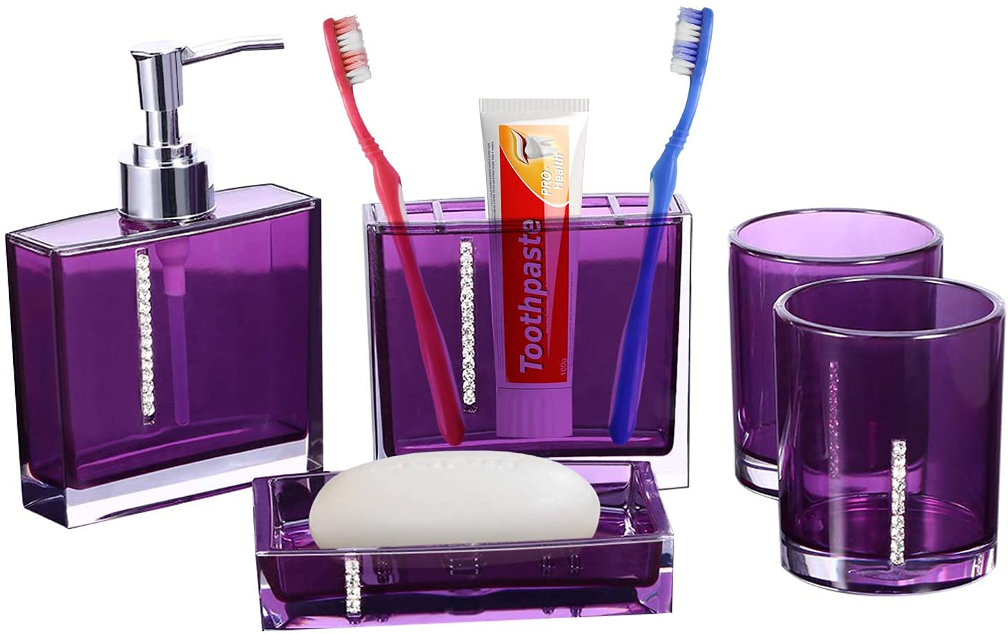 5-Piece Acrylic Bathroom Accessory Set - Soap Dispenser, Toothbrush Holder, Tumbler & Organizer | Modern Home, Hotel & Travel Essentials for Stylish Bathrooms